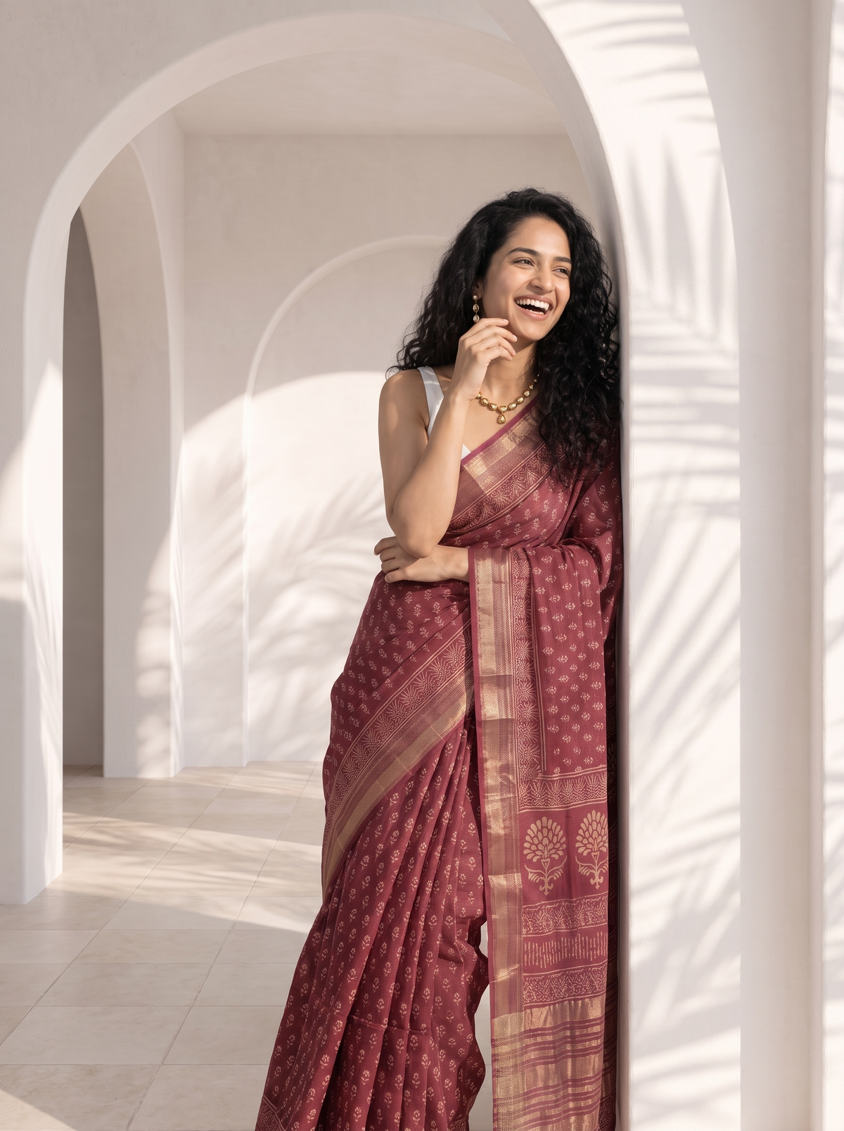 Rosy Dream Maheshwari Cotton Silk Saree