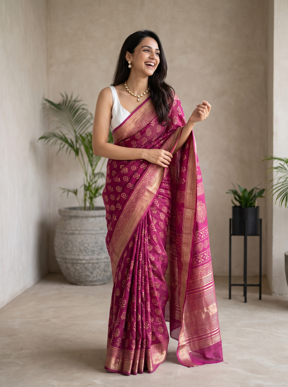 Pink Mehfil Maheshwari Cotton Silk Saree