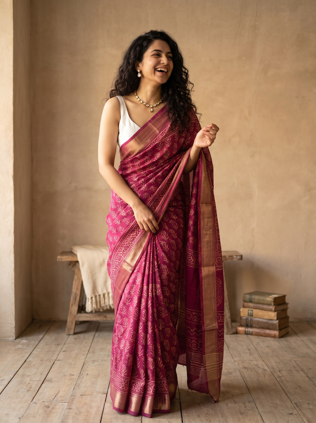 Blush Maharani Maheshwari Cotton Silk Saree