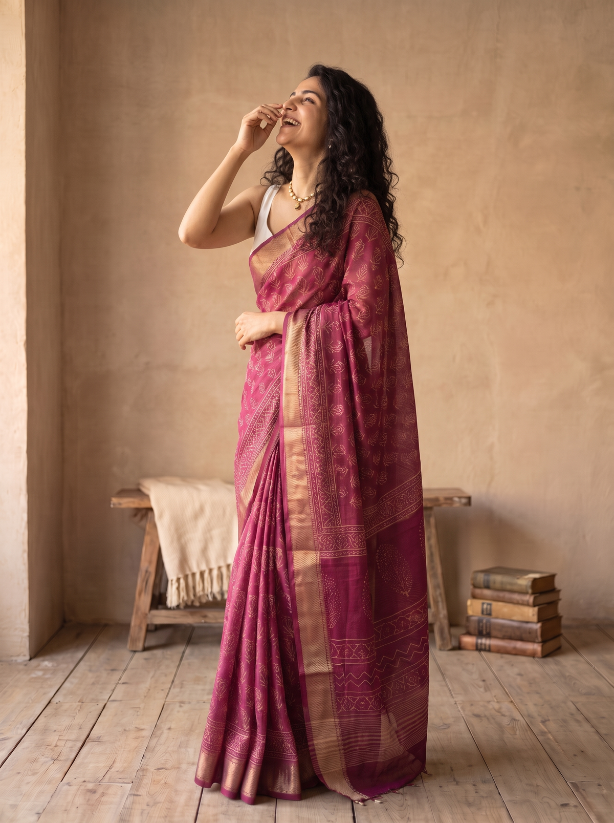 Blush Maharani Maheshwari Cotton Silk Saree