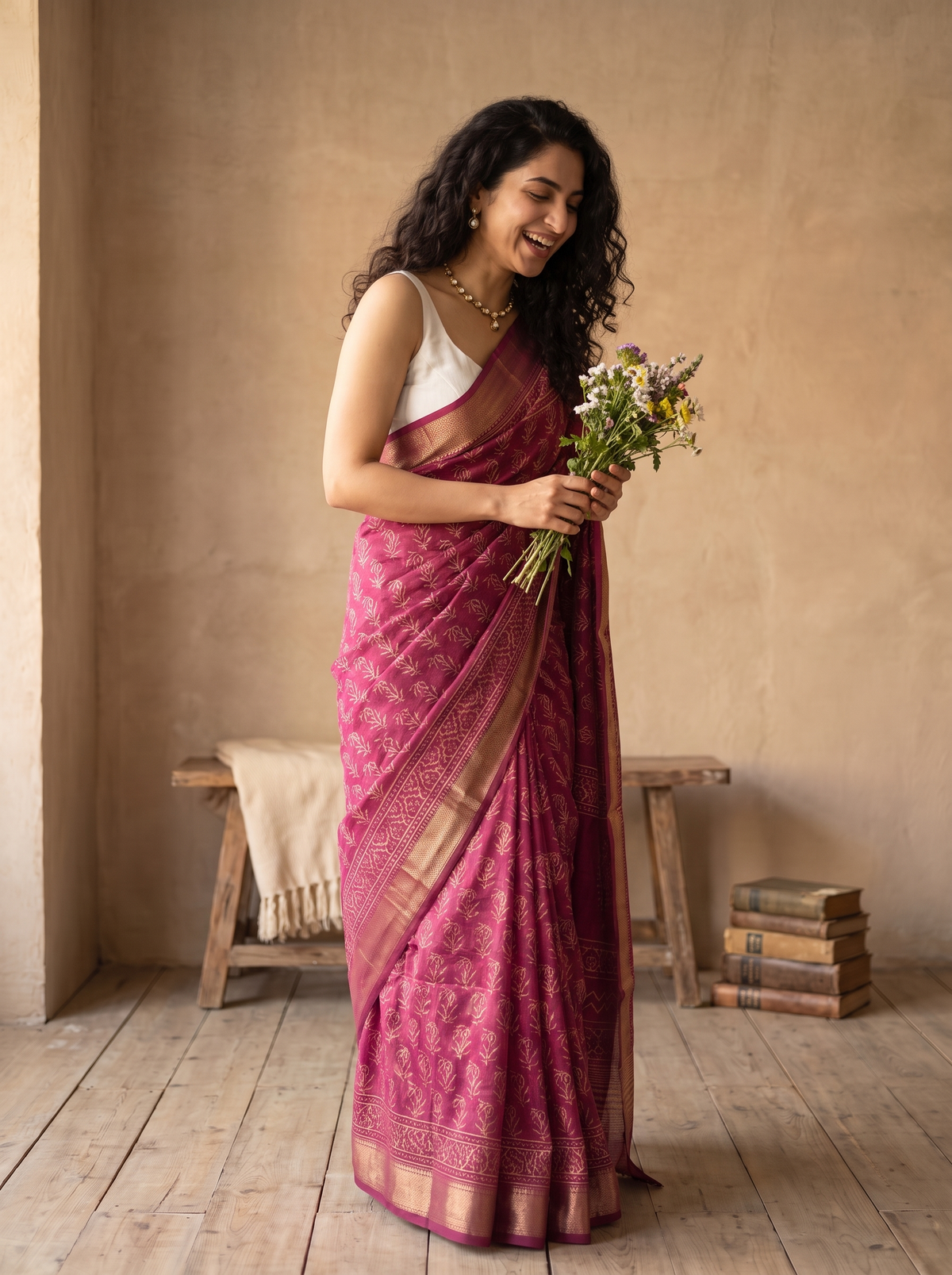 Blush Maharani Maheshwari Cotton Silk Saree