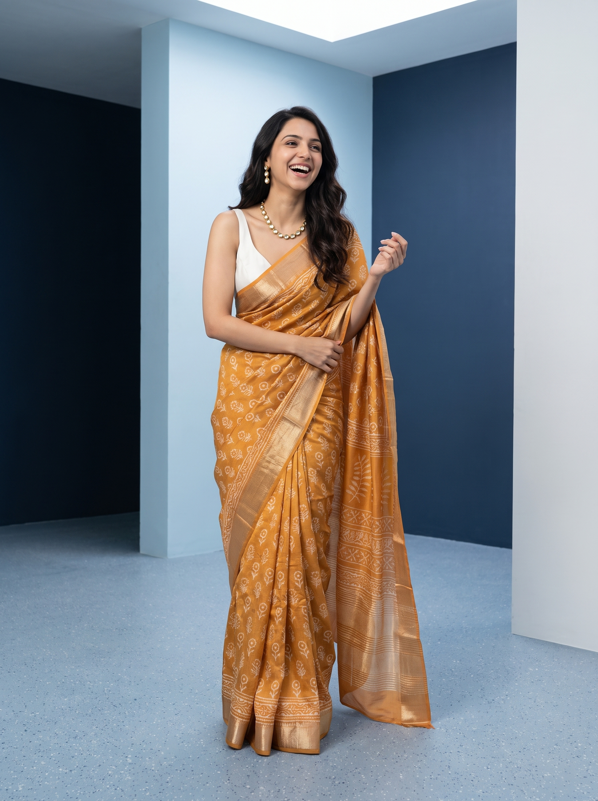 Mellow Gold Maheshwari Cotton Silk Saree