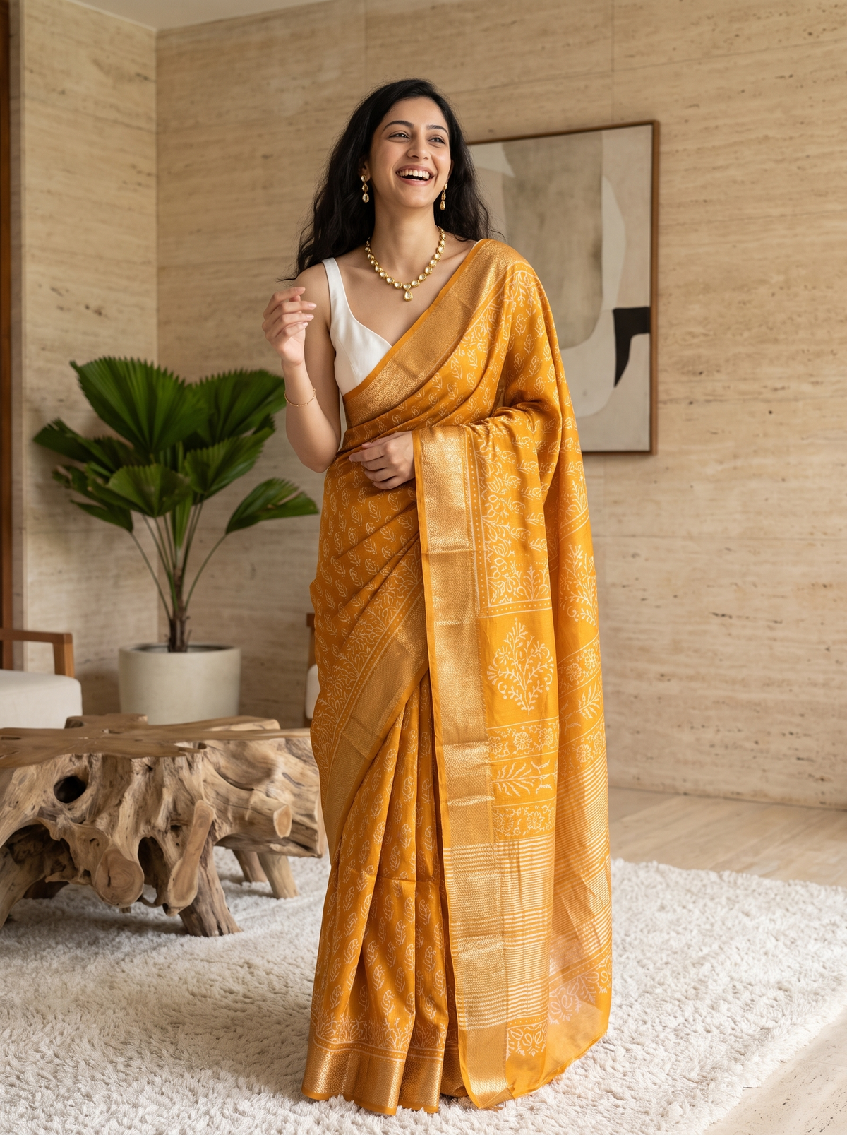 Golden Haze Maheshwari Cotton Silk Saree