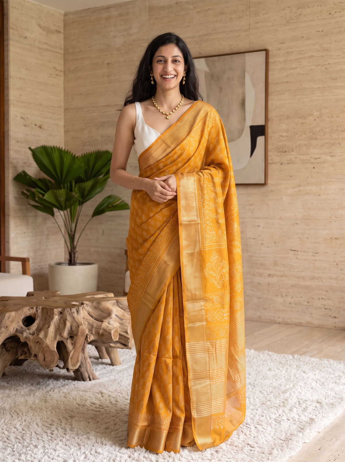 Golden Haze Maheshwari Cotton Silk Saree