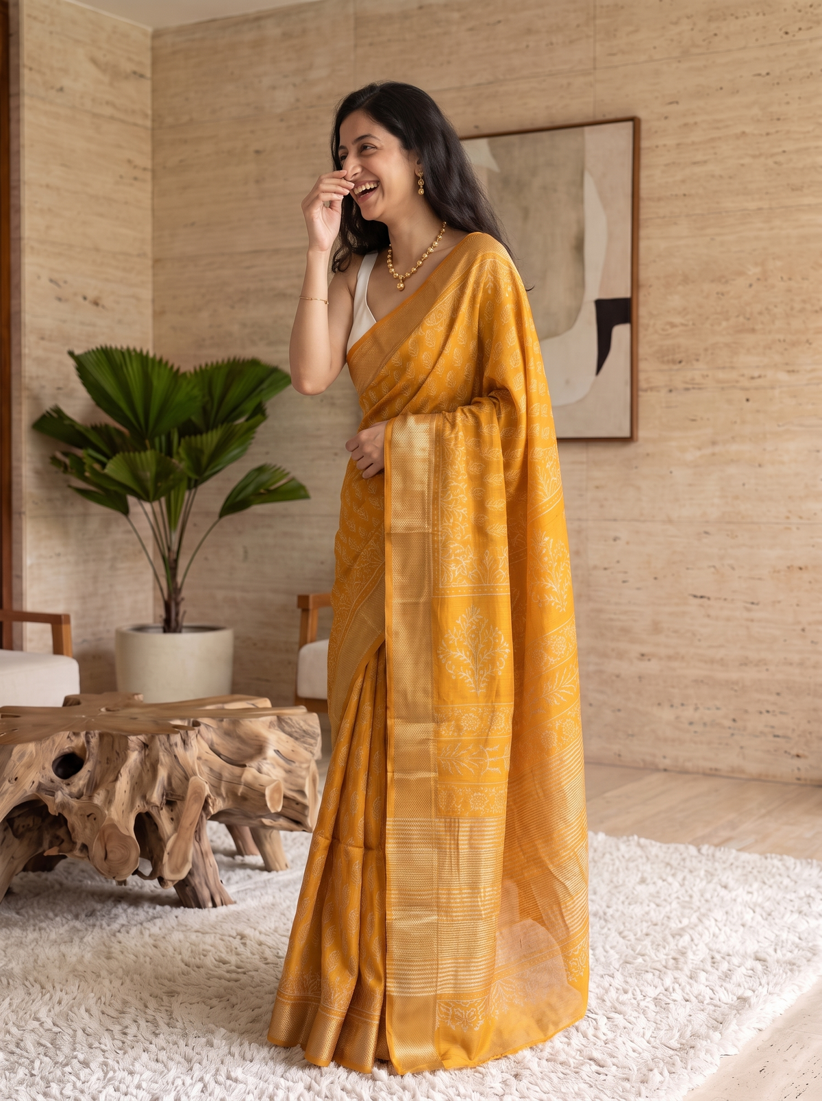 Golden Haze Maheshwari Cotton Silk Saree