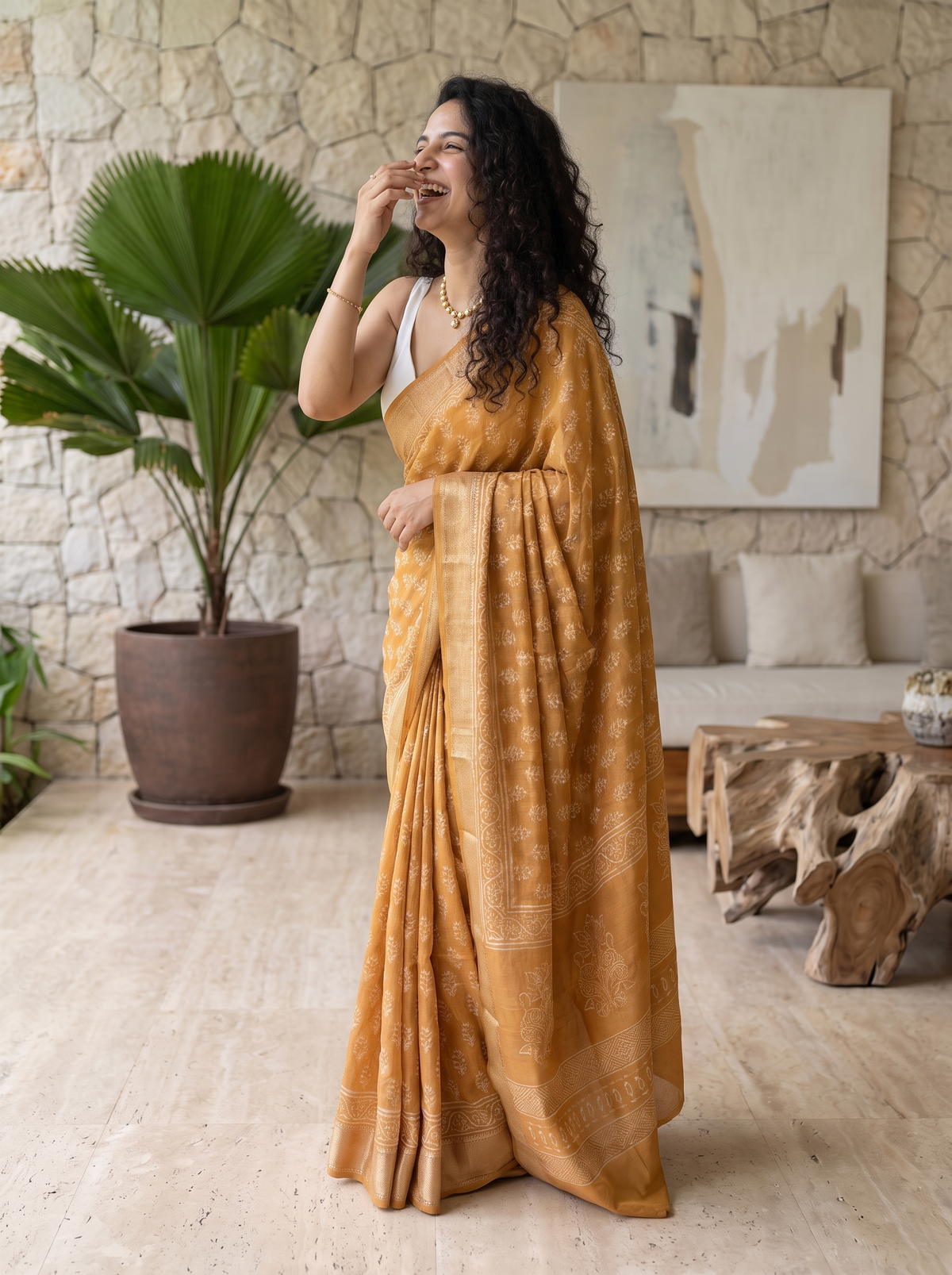 Mogra Gold Maheshwari Cotton Silk Saree