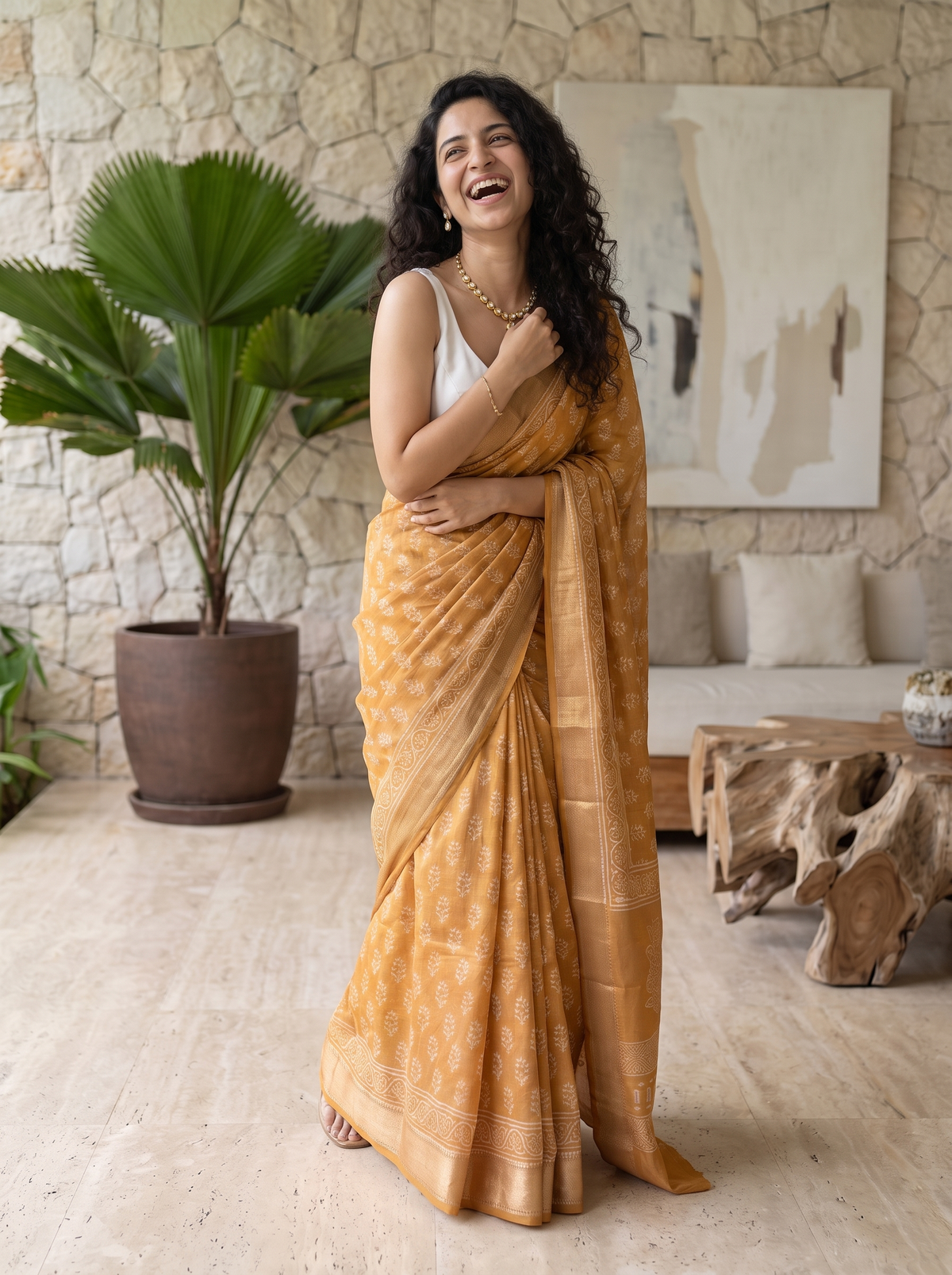 Mogra Gold Maheshwari Cotton Silk Saree
