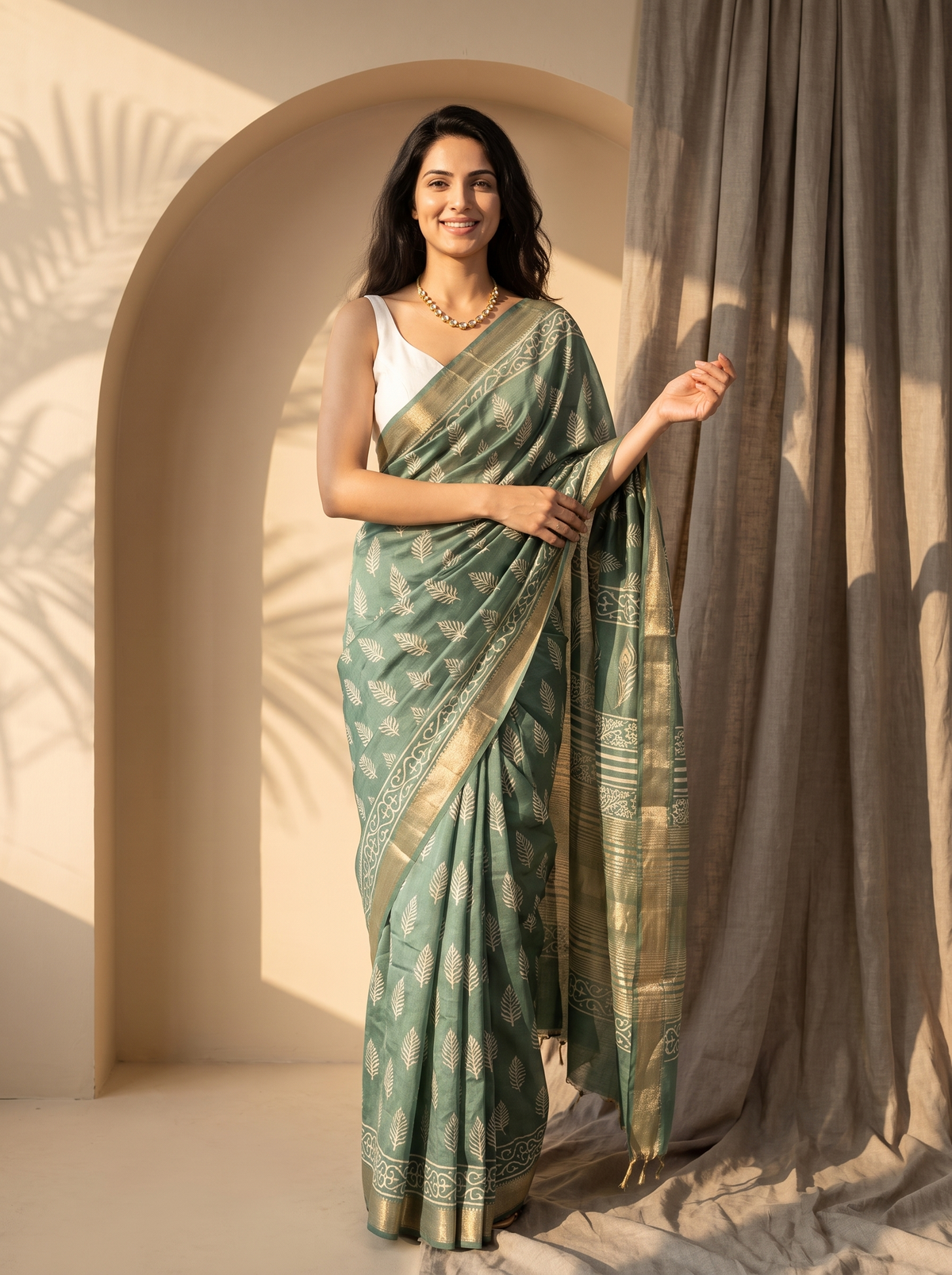 Green Shabnam Maheshwari Cotton Silk Saree