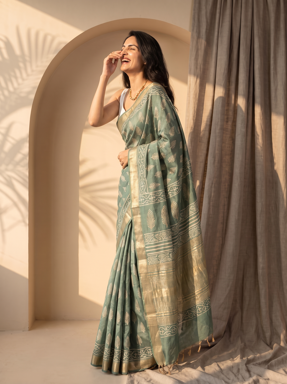 Green Shabnam Maheshwari Cotton Silk Saree