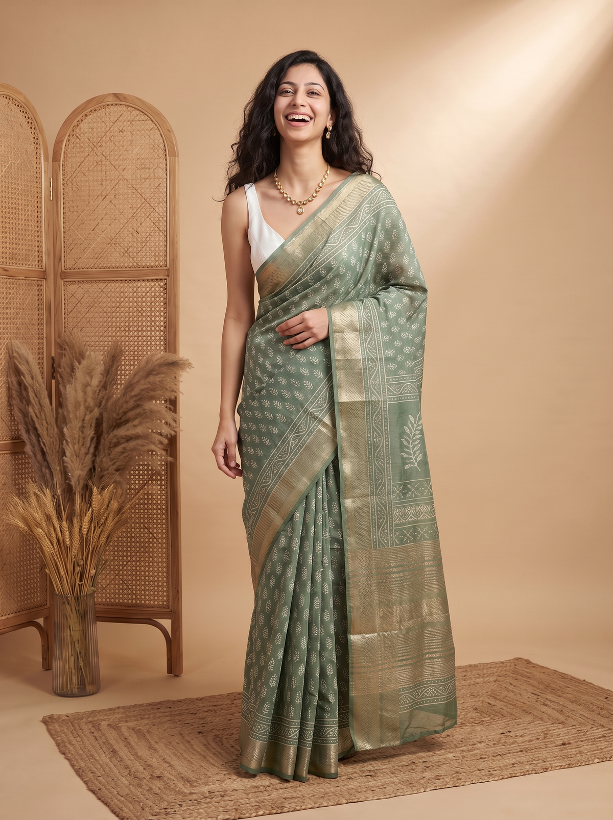 Mint Pari Maheshwari Cotton Silk Saree