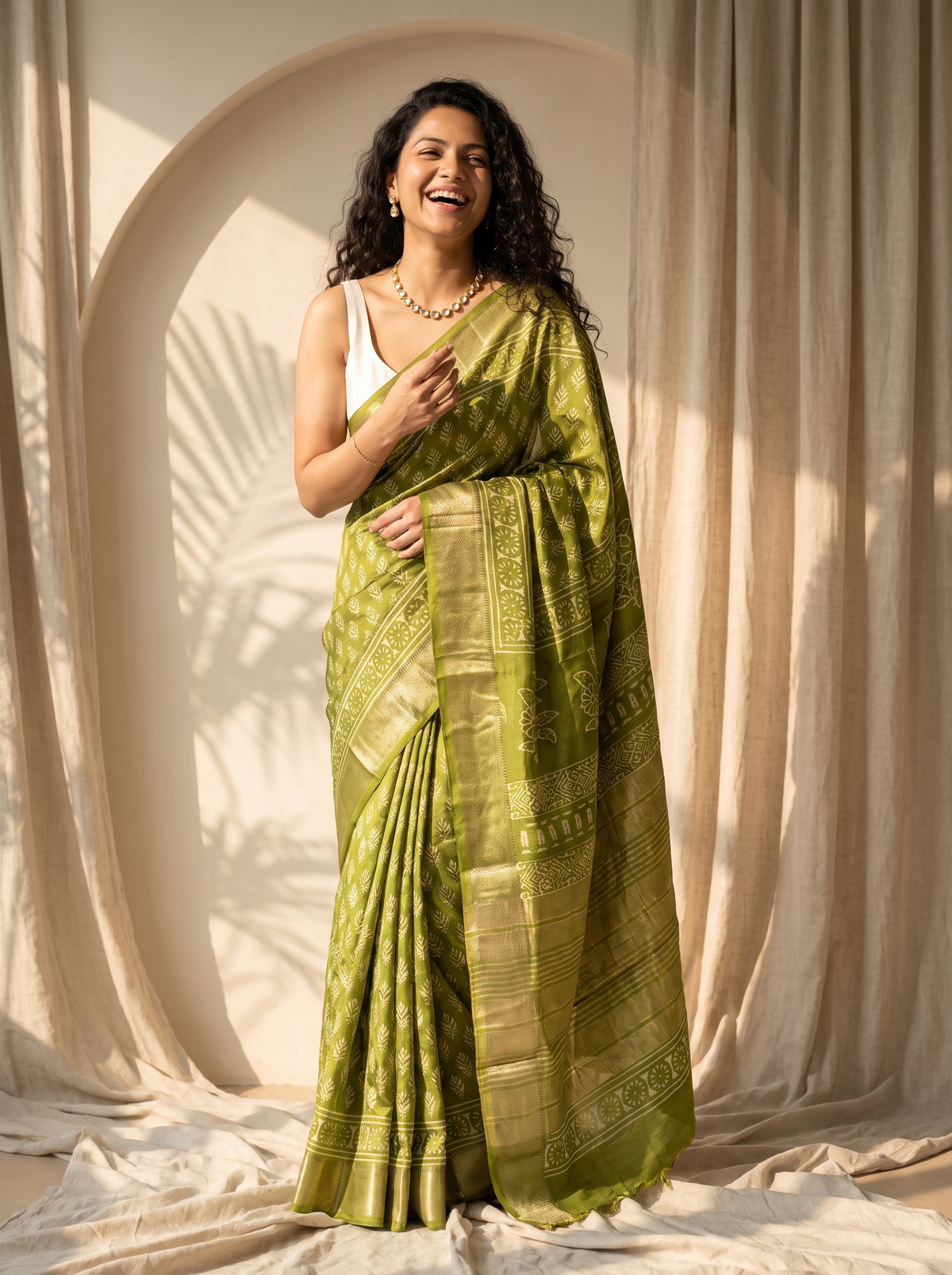 Hariyali Saaz Maheshwari Cotton Silk Saree