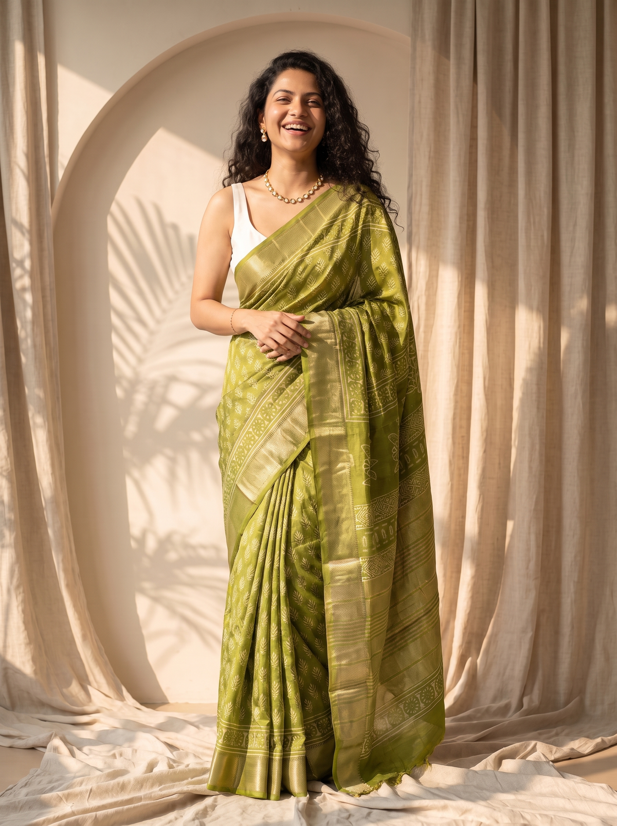 Hariyali Saaz Maheshwari Cotton Silk Saree
