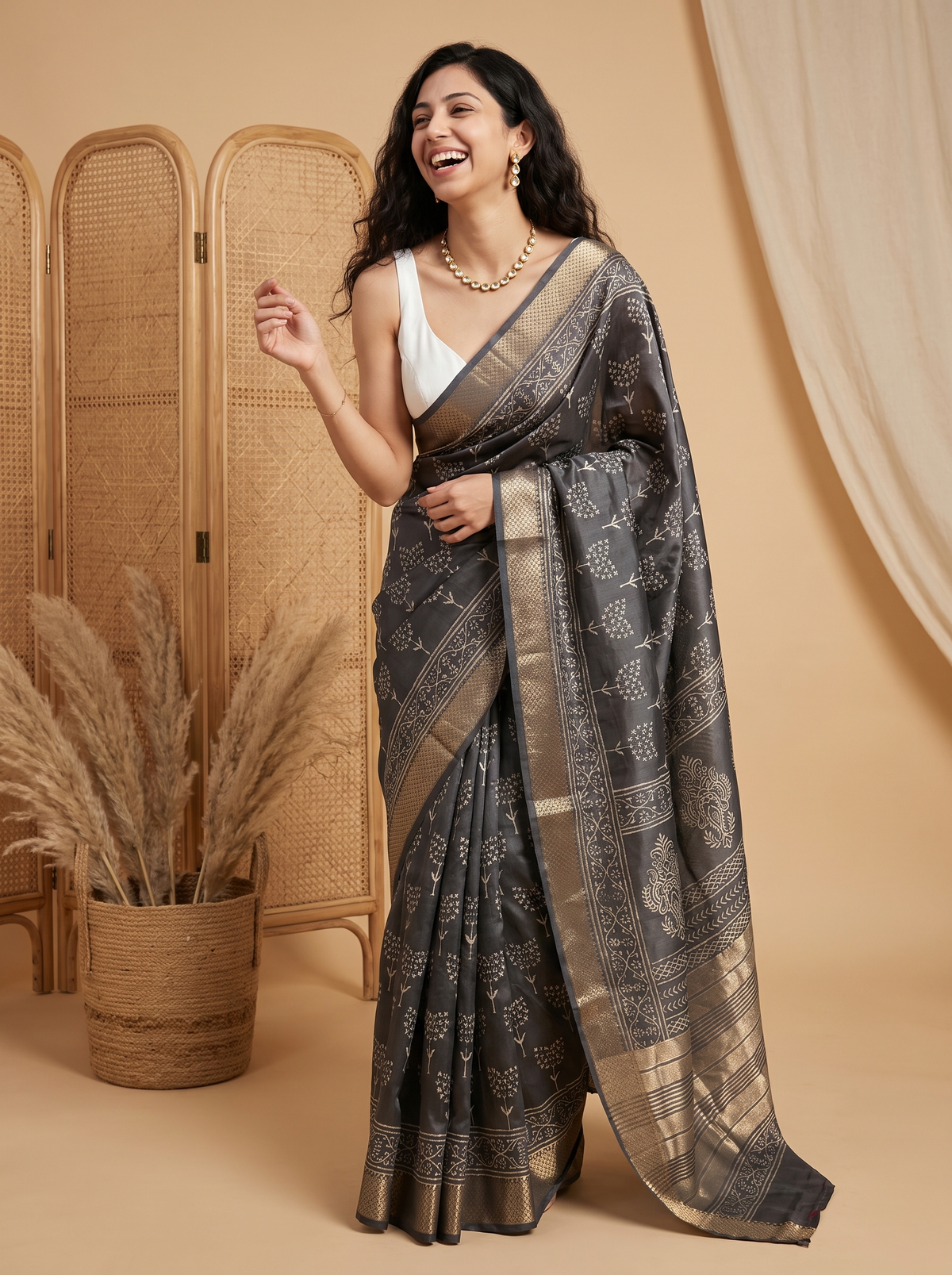 Smoky Rose Maheshwari Cotton Silk Saree