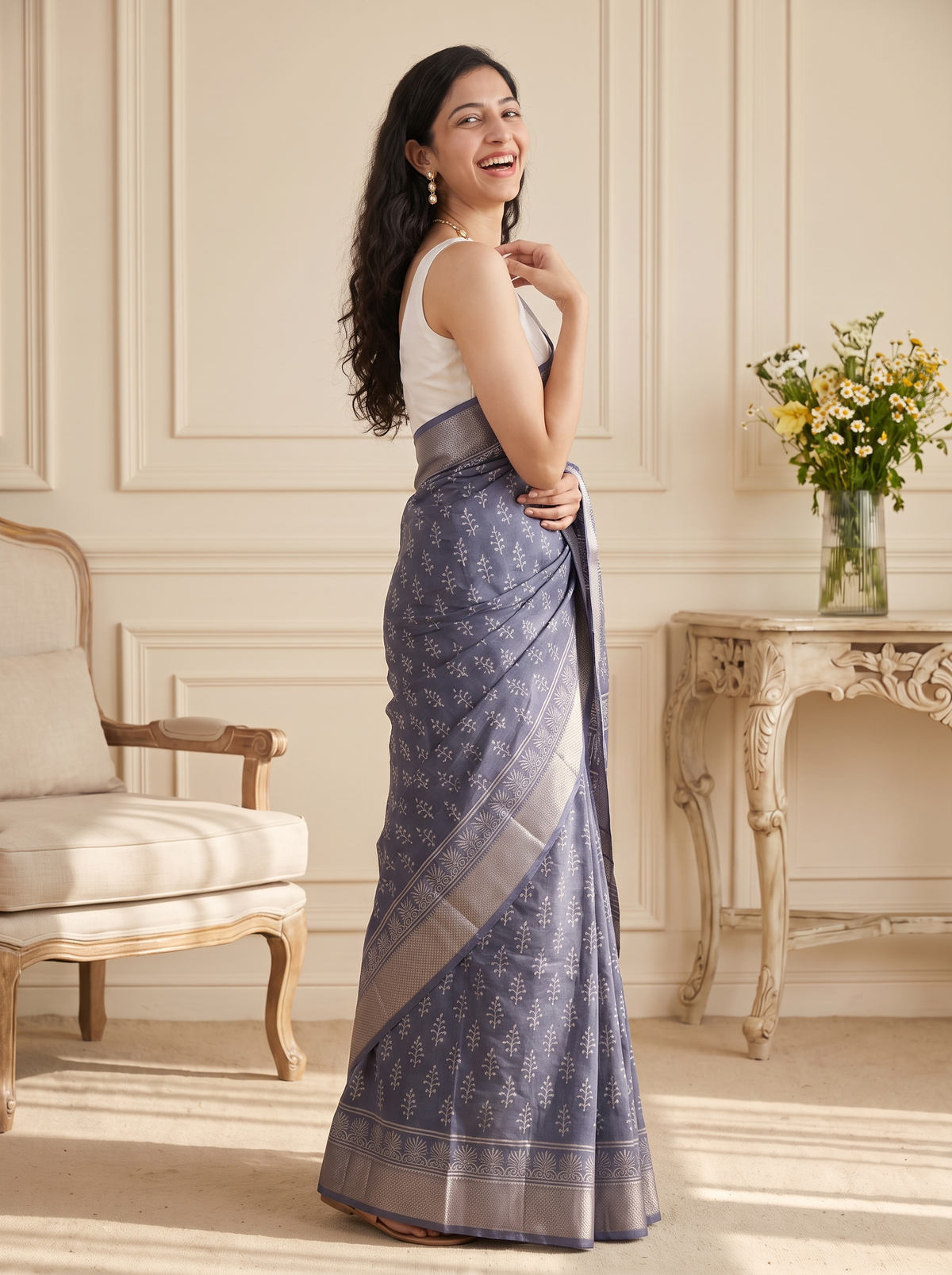 Silver Noor Maheshwari Cotton Silk Saree