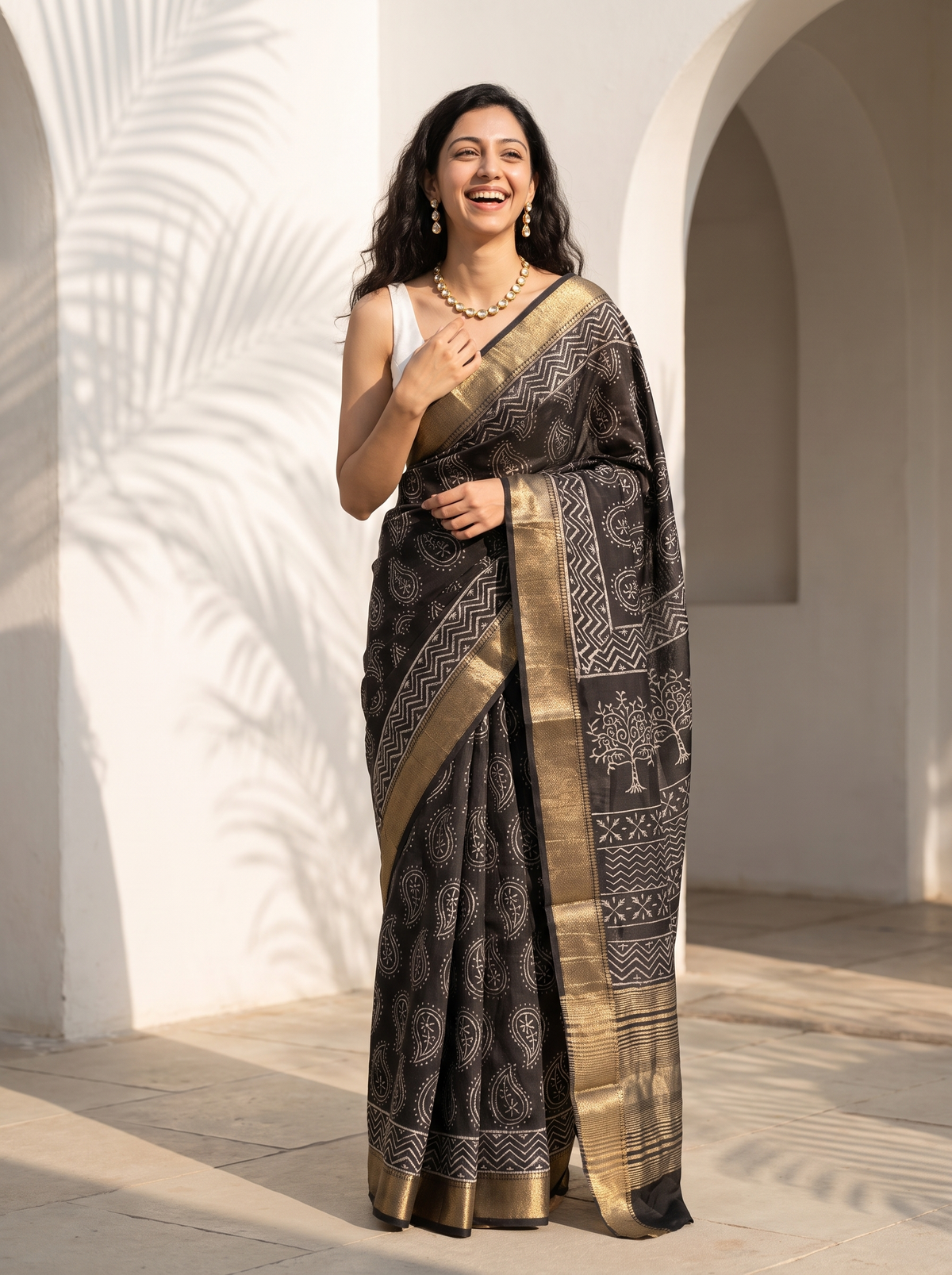 Classic Black Maheshwari Cotton Silk Saree
