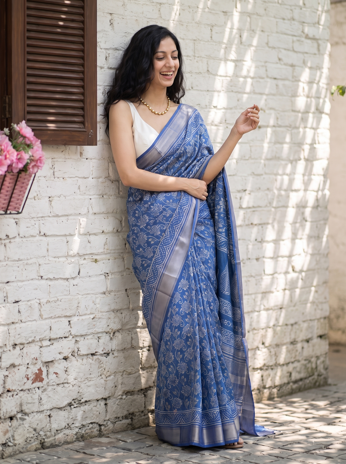 Sapphire Blue Maheshwari Cotton Silk Saree