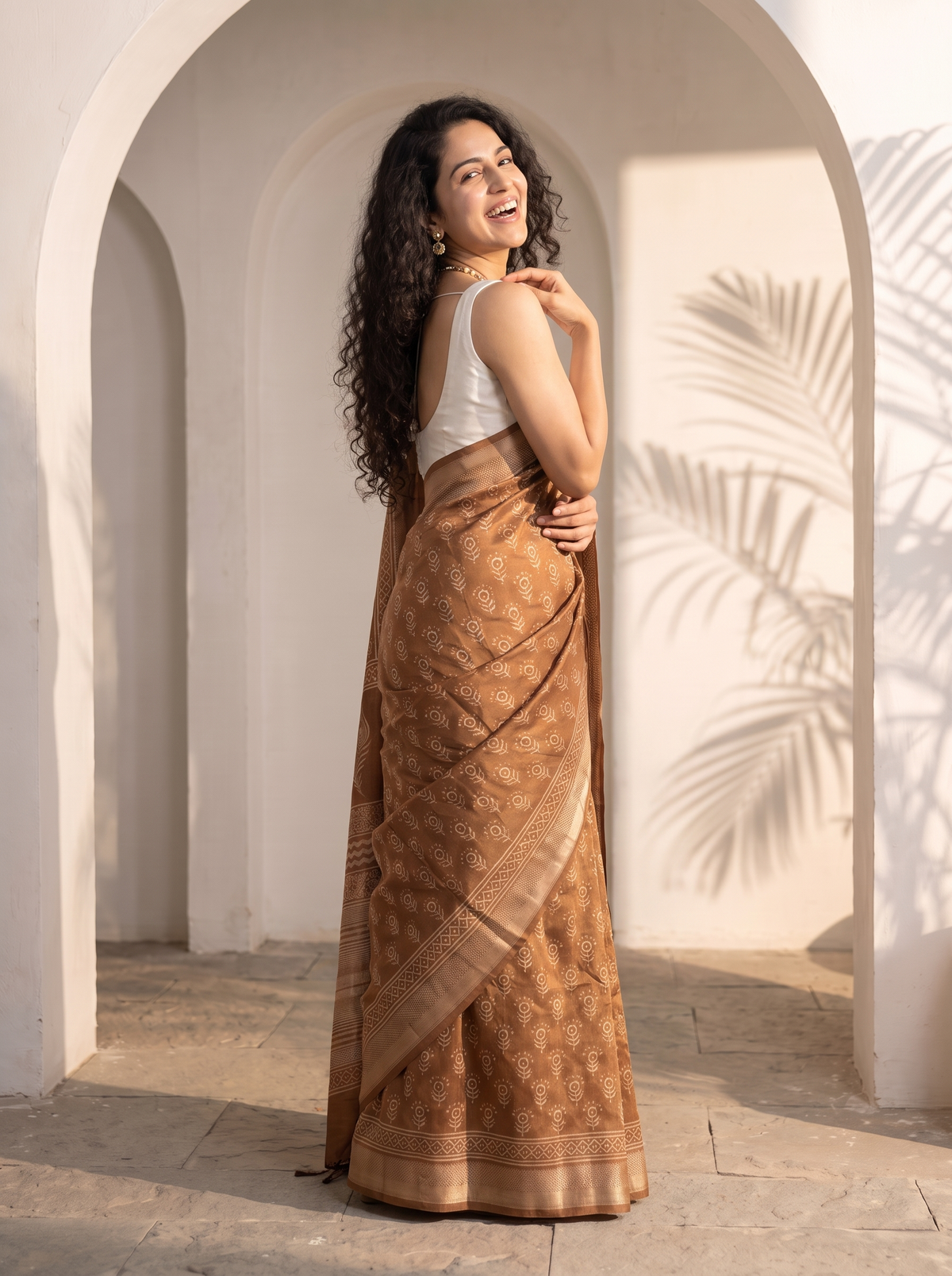 Copper Brown Maheshwari Cotton Silk Saree