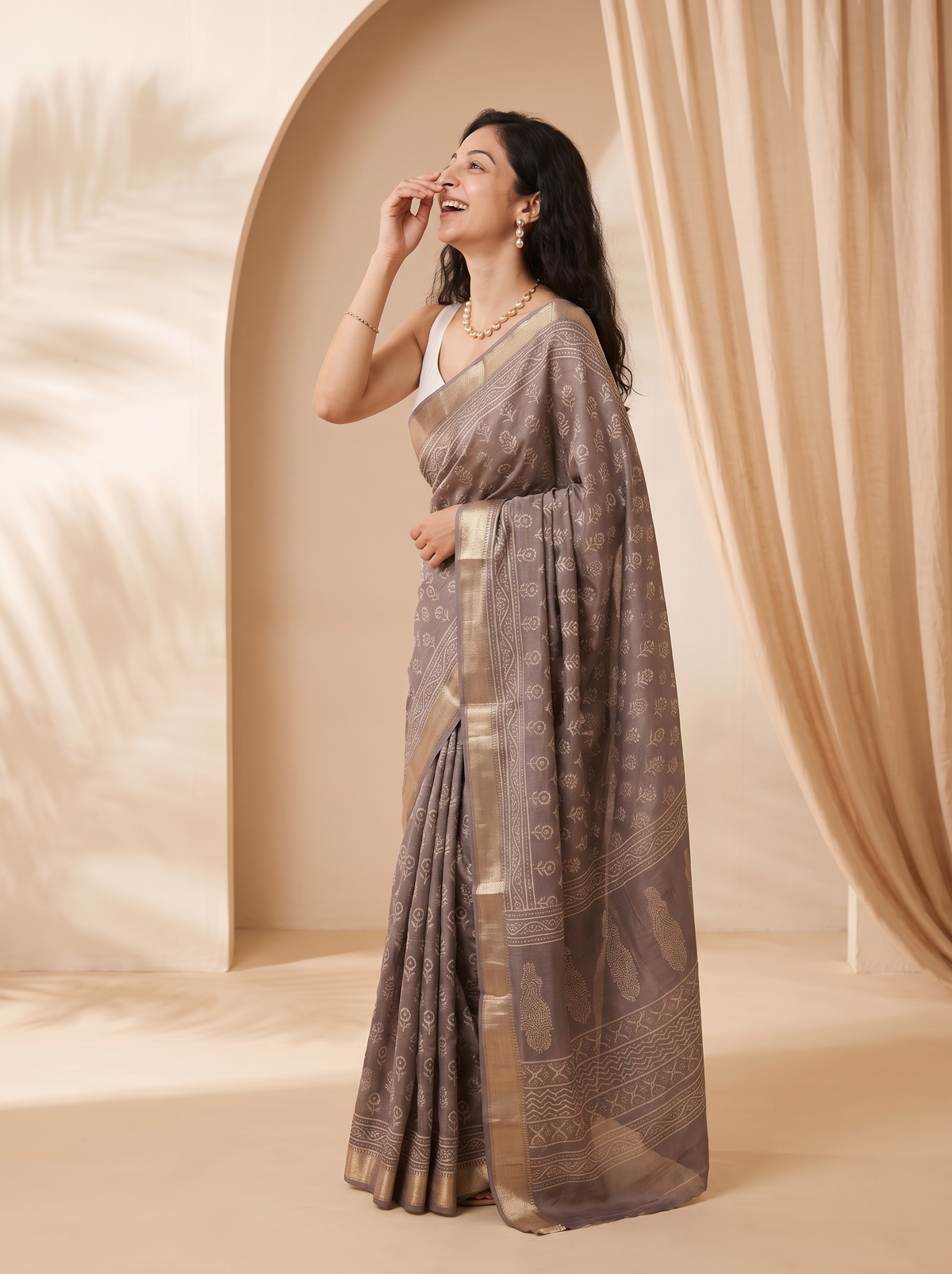 Bronze Brown Maheshwari Cotton Silk Saree