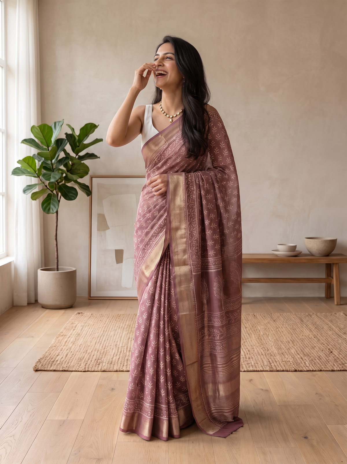 Blush Pink Maheshwari Cotton Silk Saree
