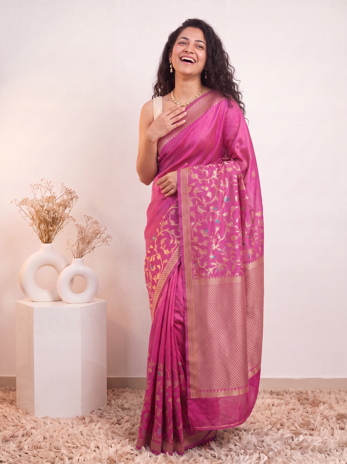 Deep Rose Banarasi Silk Saree