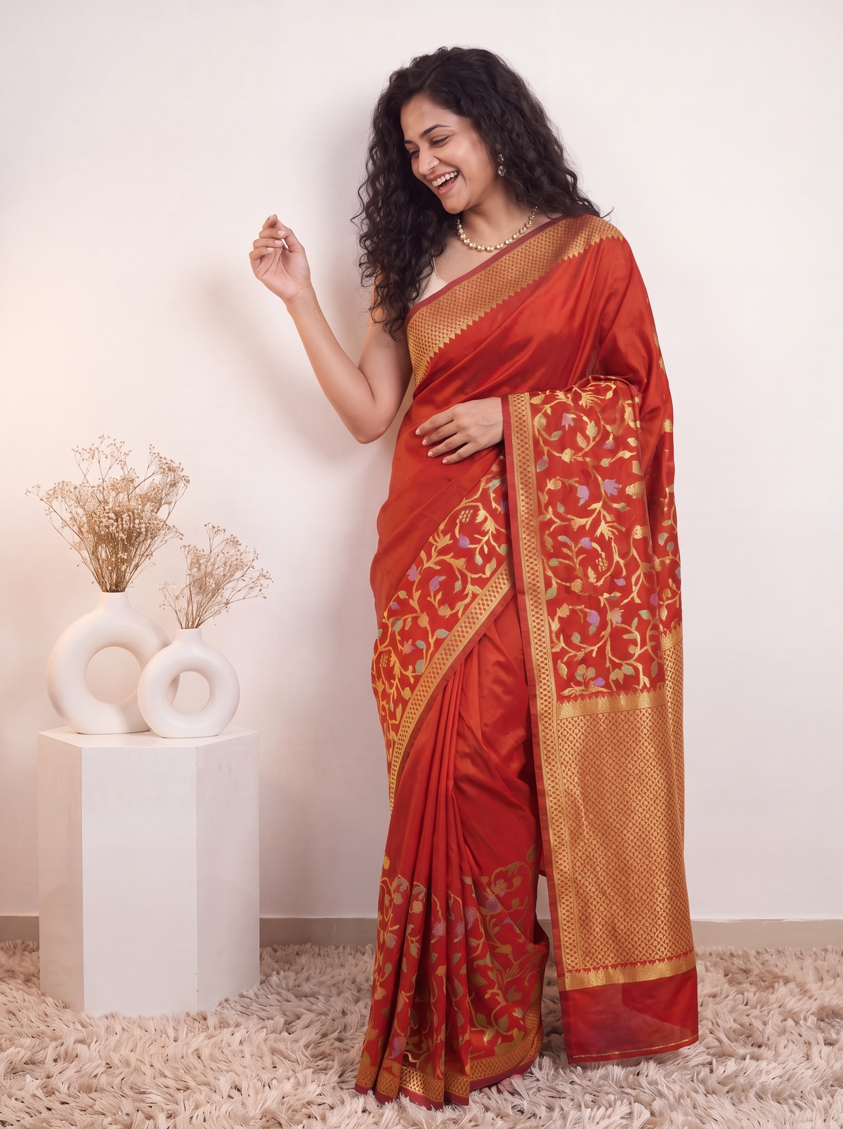 Rust Red Banarasi Silk Saree