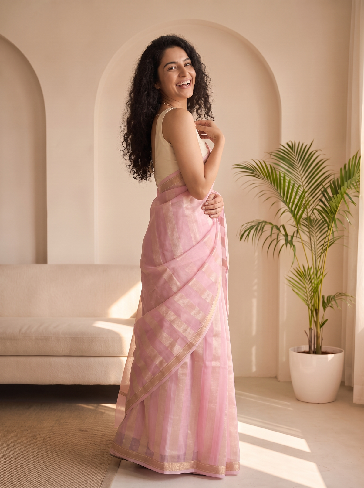 Pink Pearl Kora Tissue Saree