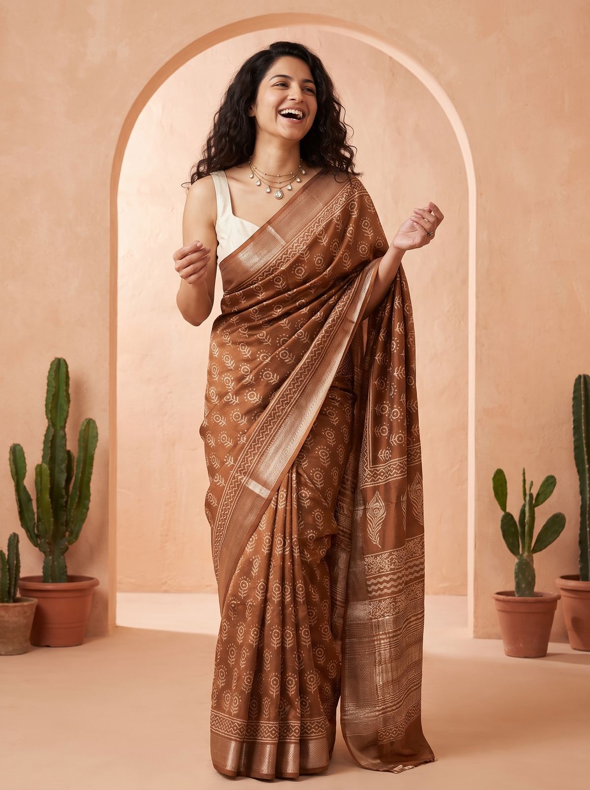 Mocha Royale Maheshwari Saree