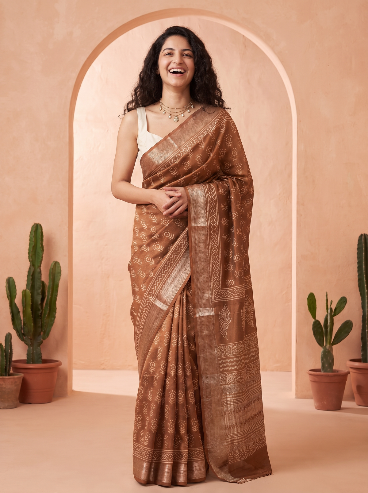 Mocha Royale Maheshwari Saree