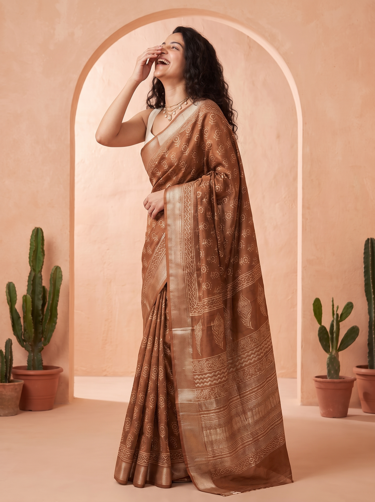 Mocha Royale Maheshwari Saree