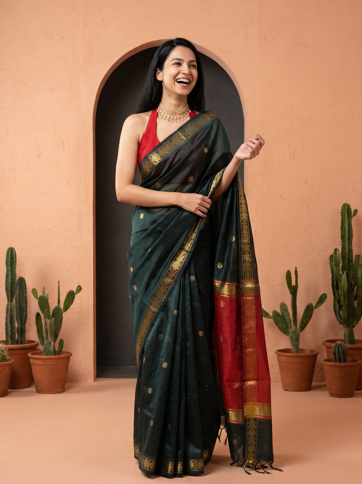 Sunehri Bunai Banarasi Cotton Saree