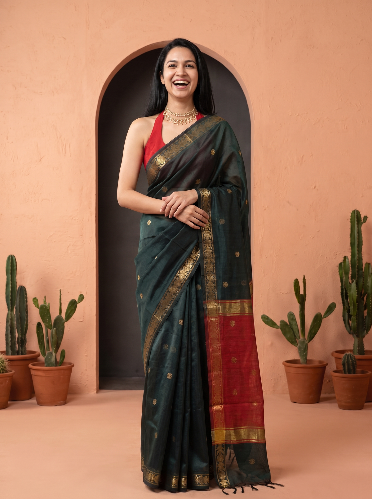 Sunehri Bunai Banarasi Cotton Saree