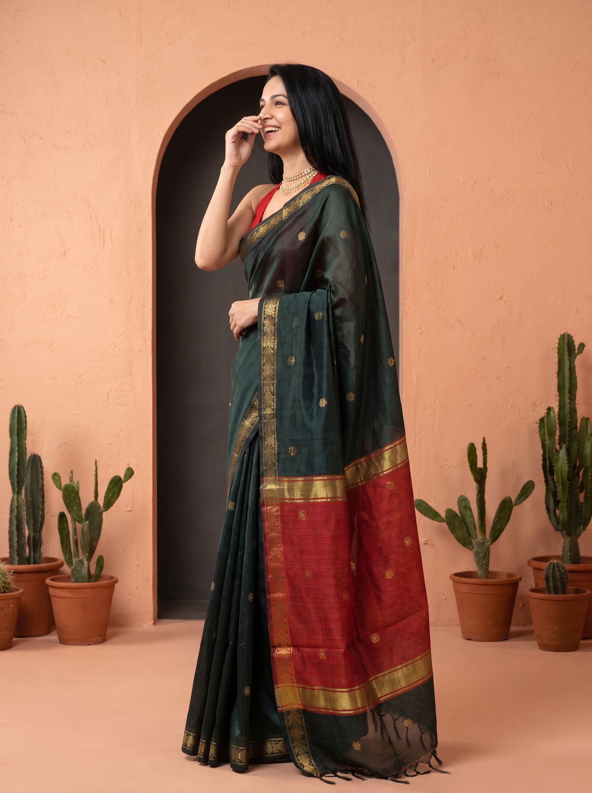 Sunehri Bunai Banarasi Cotton Saree
