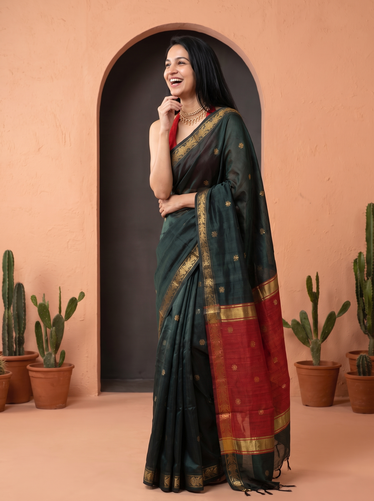 Sunehri Bunai Banarasi Cotton Saree
