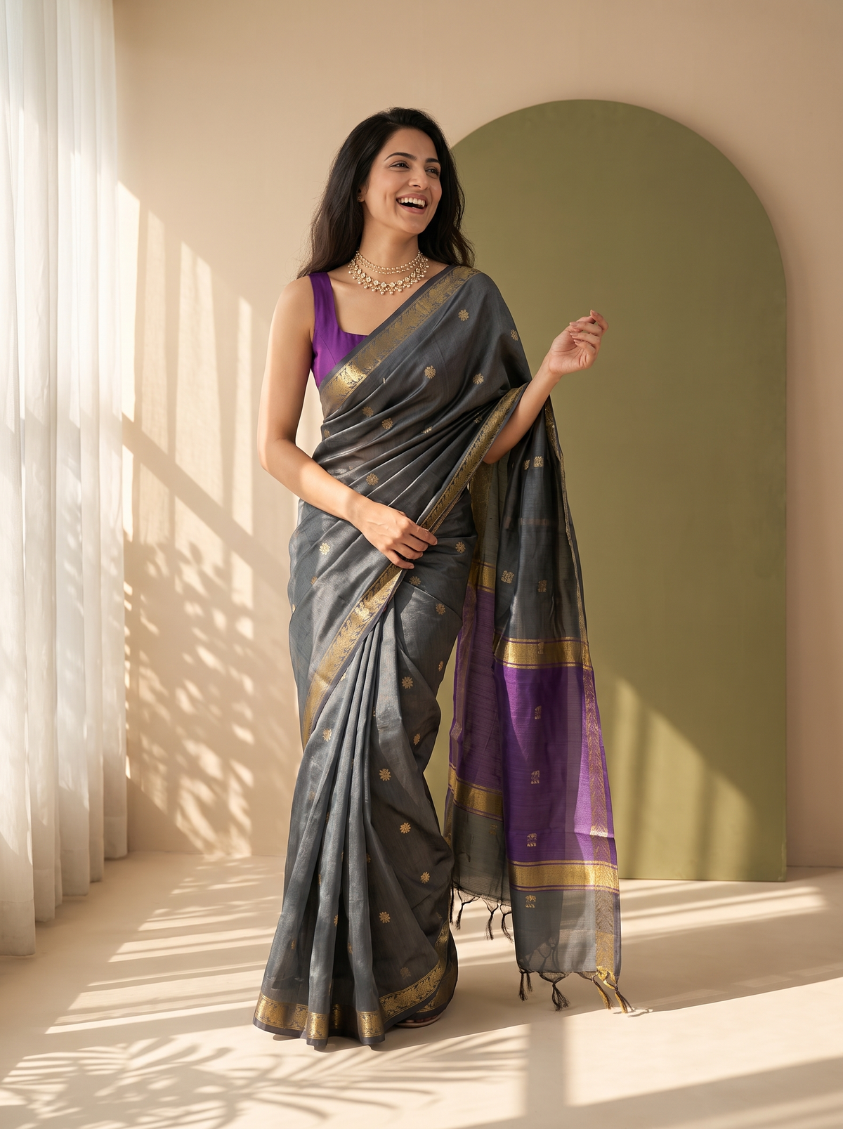 Smoky Resham Banarasi Cotton Saree