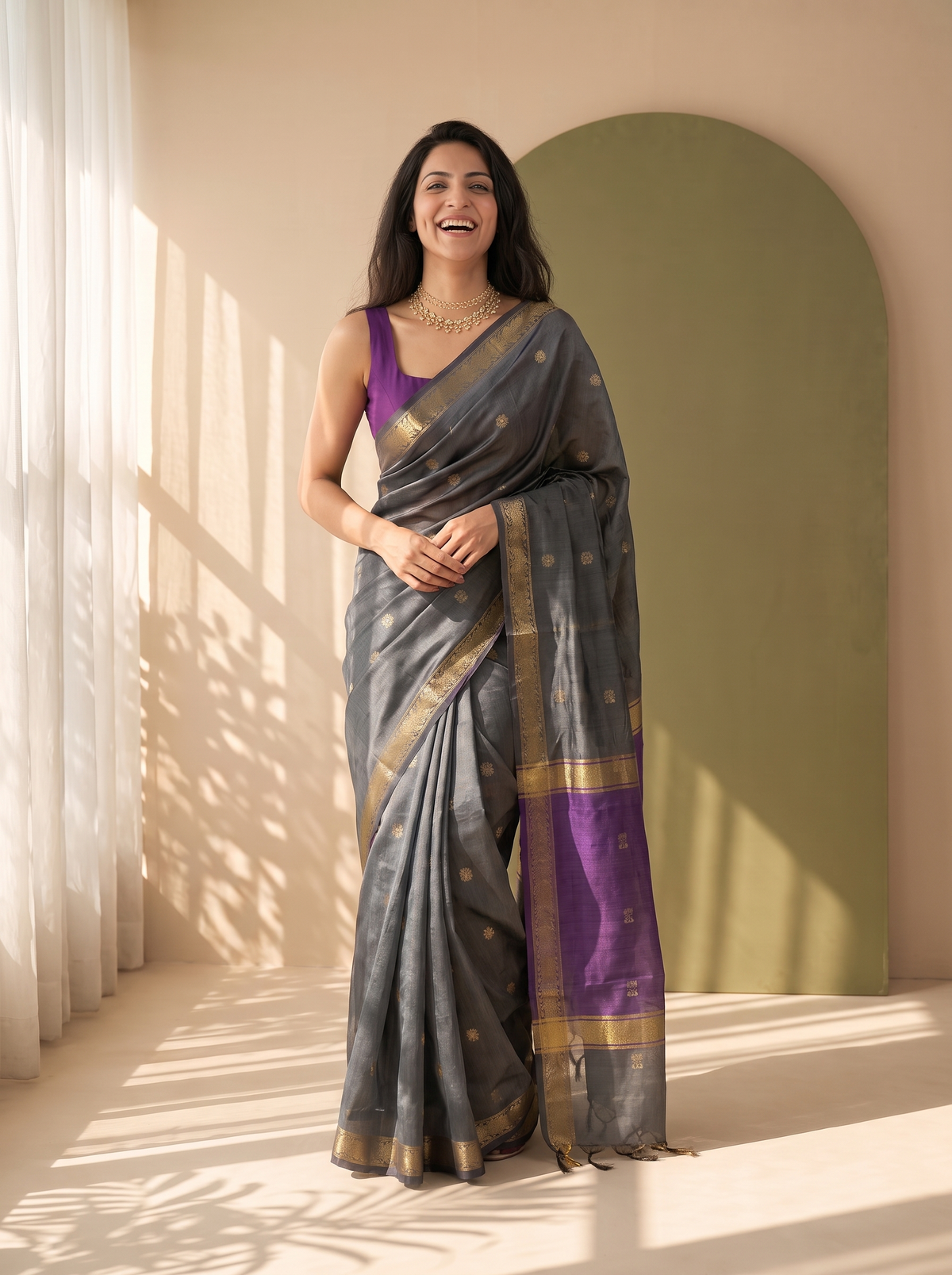 Smoky Resham Banarasi Cotton Saree