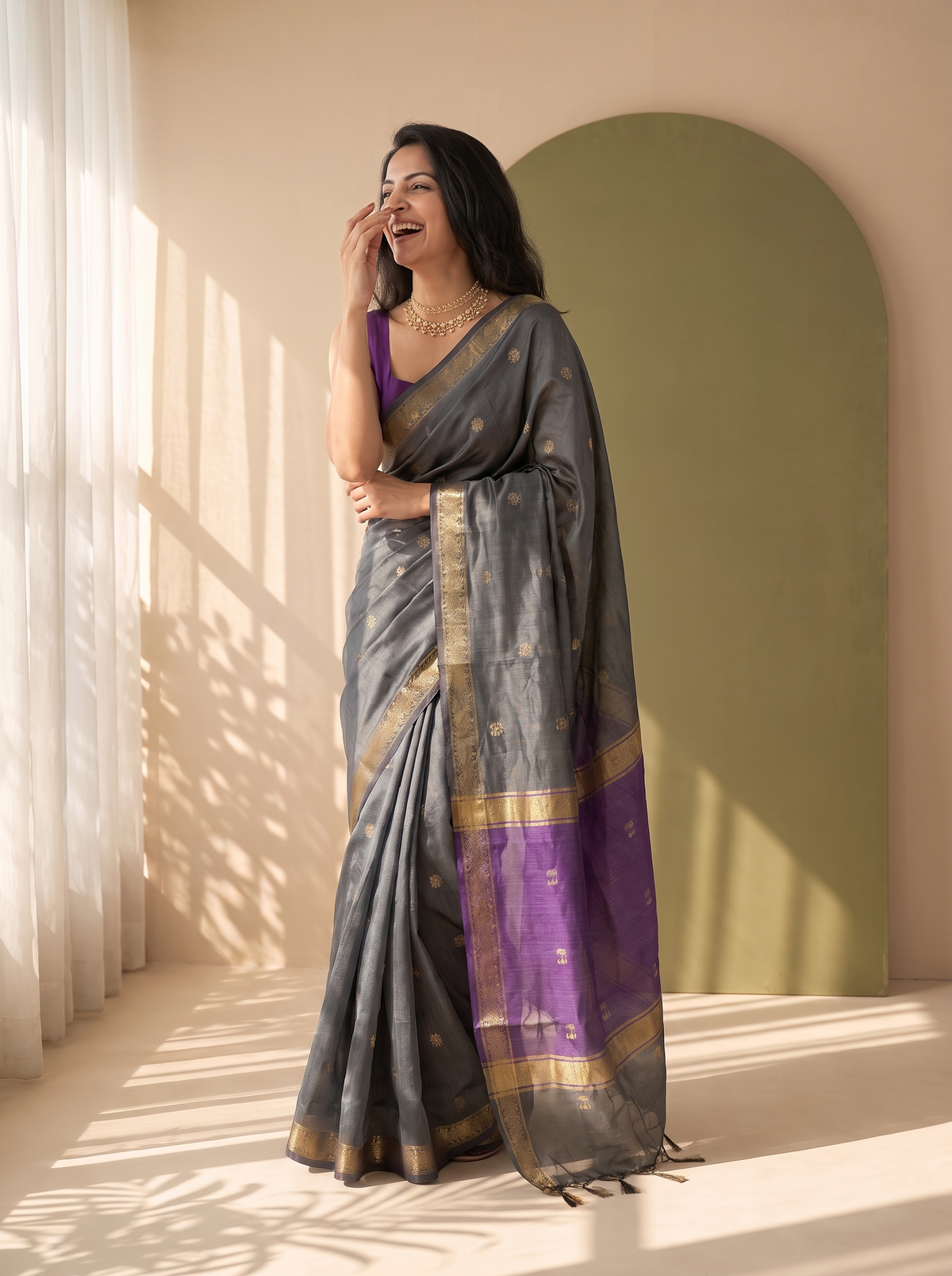 Smoky Resham Banarasi Cotton Saree