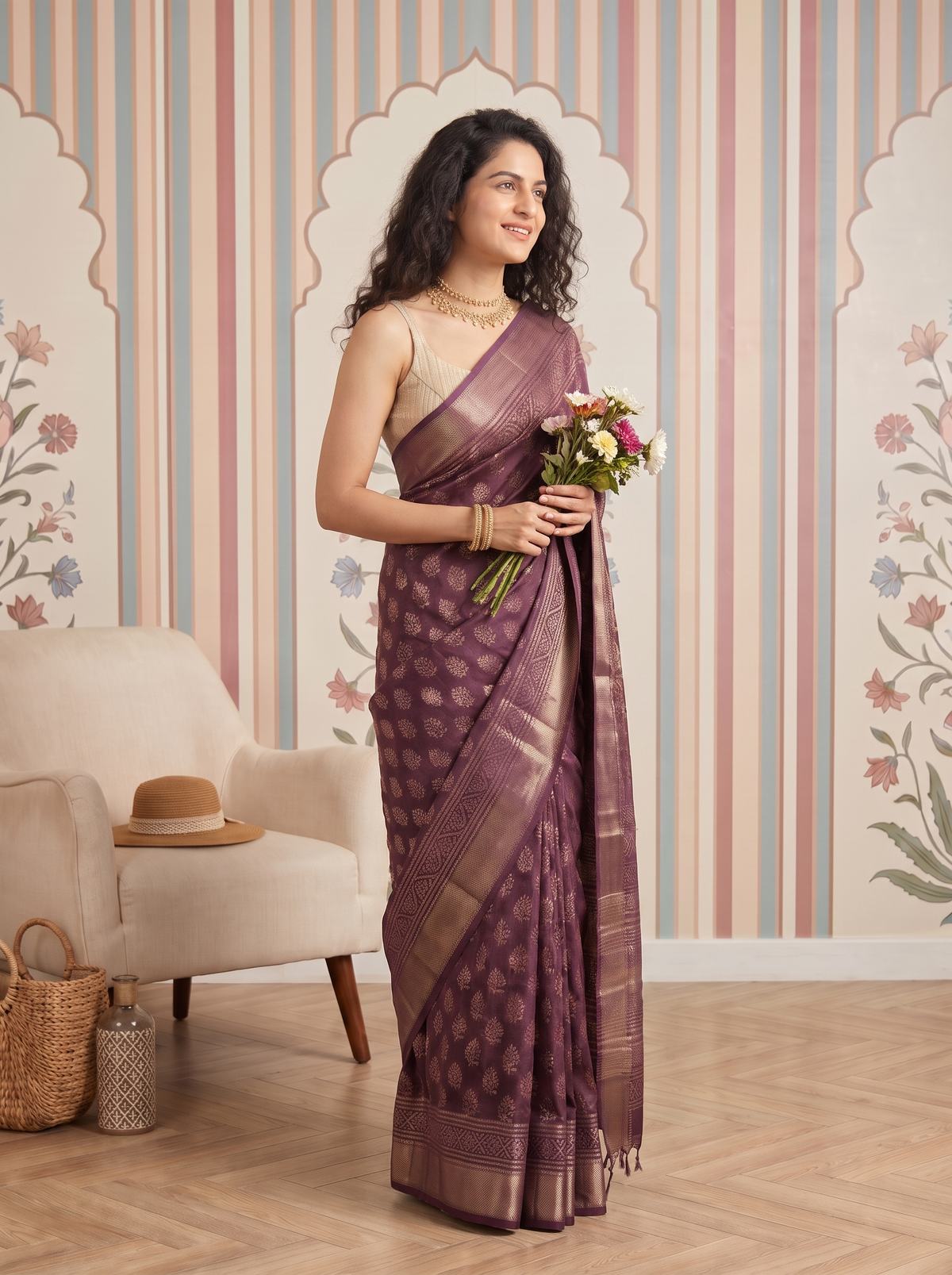 Zari Rani Maheshwari Cotton Silk Saree