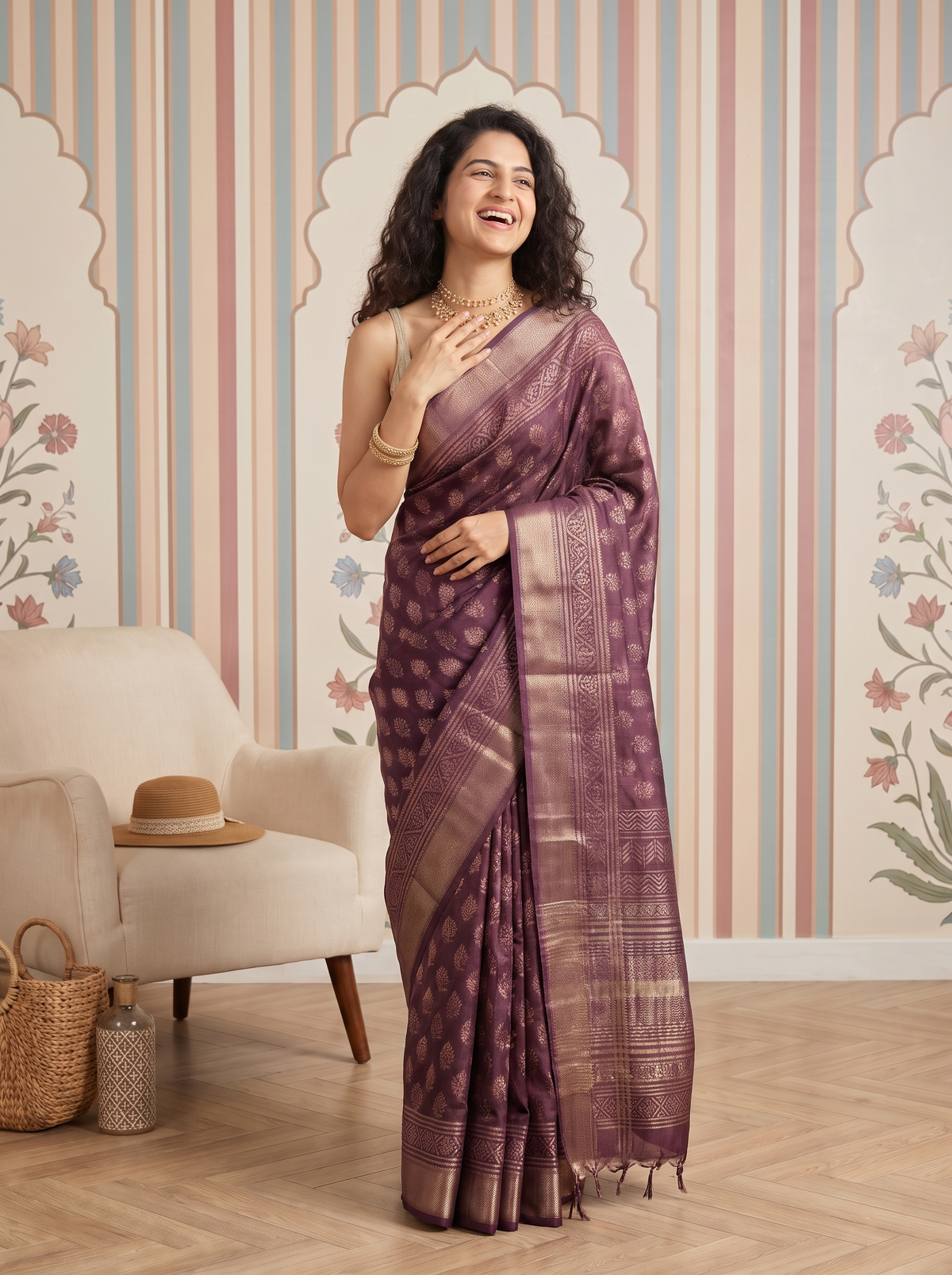 Zari Rani Maheshwari Cotton Silk Saree