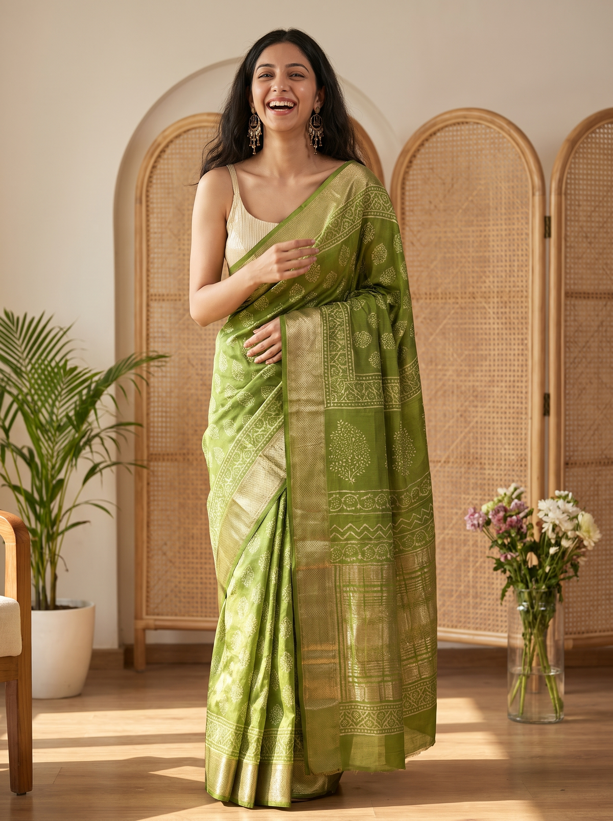 Gulmohar Maheshwari Cotton Silk Saree