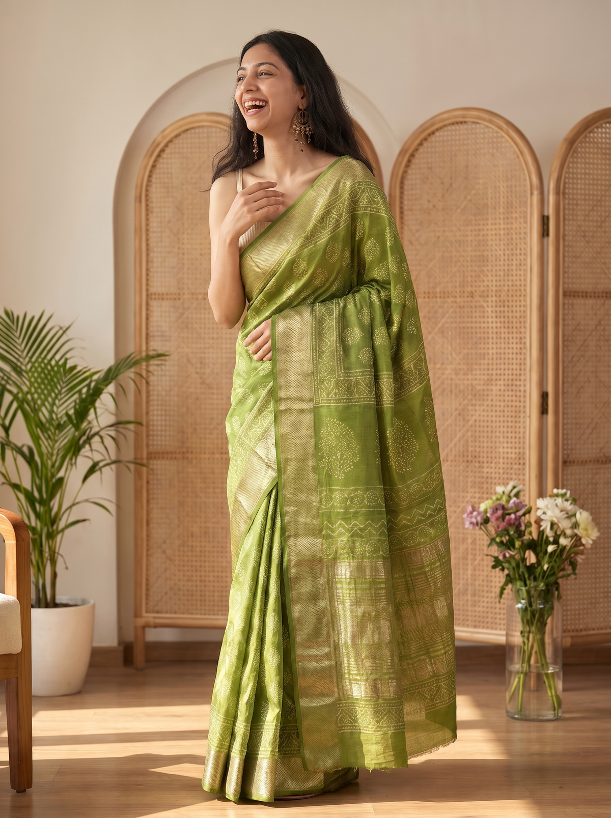 Gulmohar Maheshwari Cotton Silk Saree