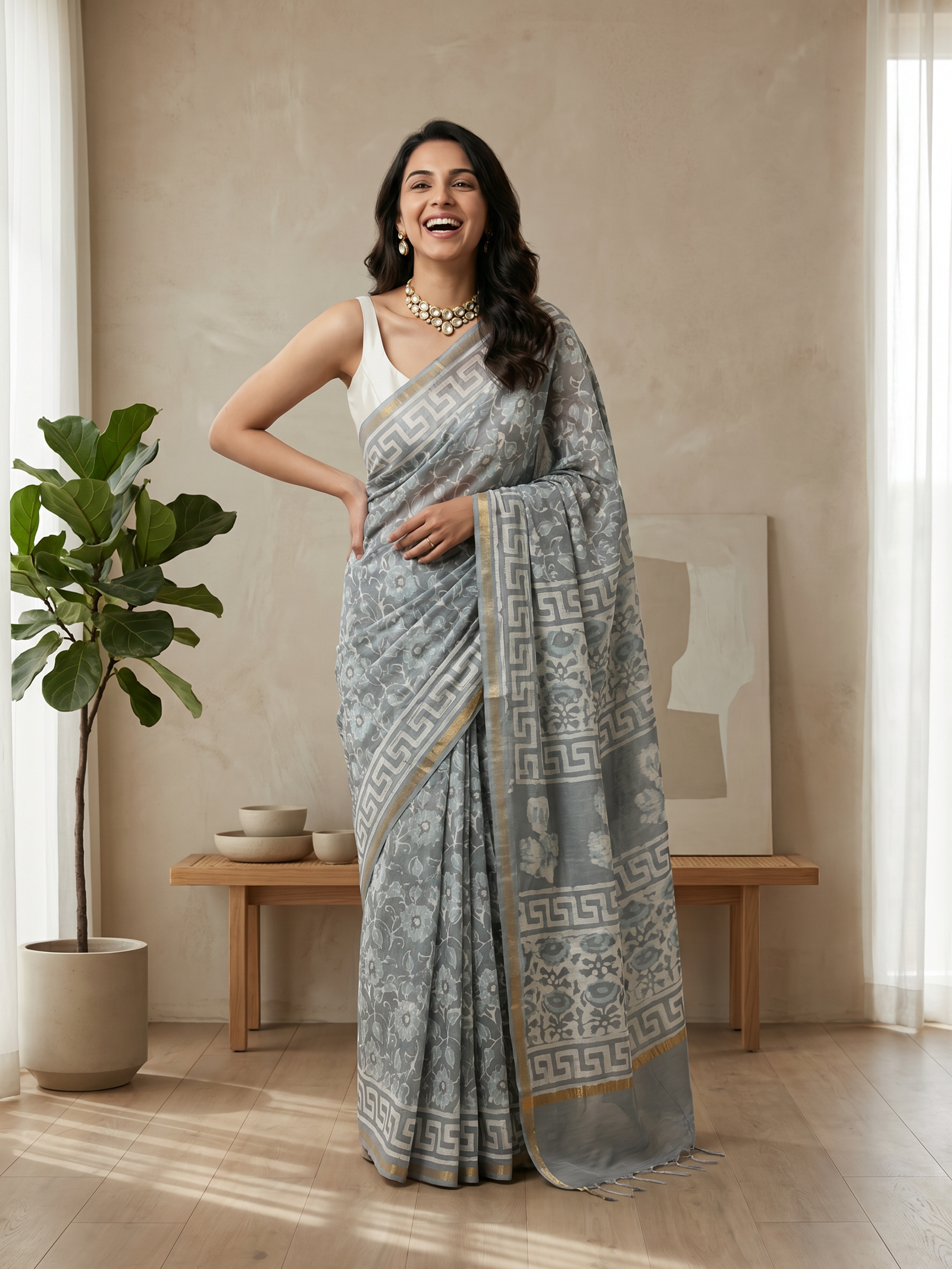 Pearl Drape Maheshwari Cotton Silk Saree