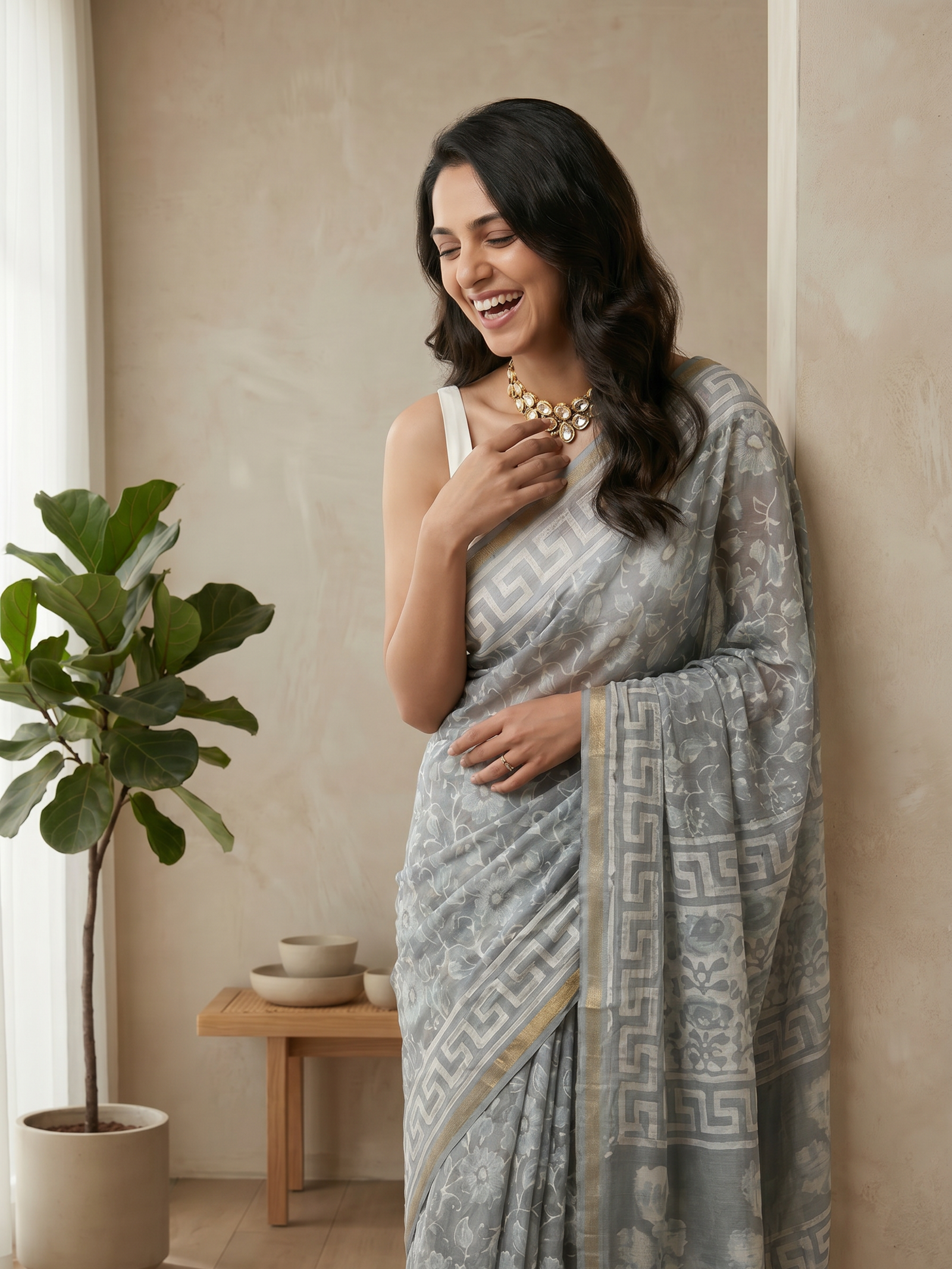 Pearl Drape Maheshwari Cotton Silk Saree