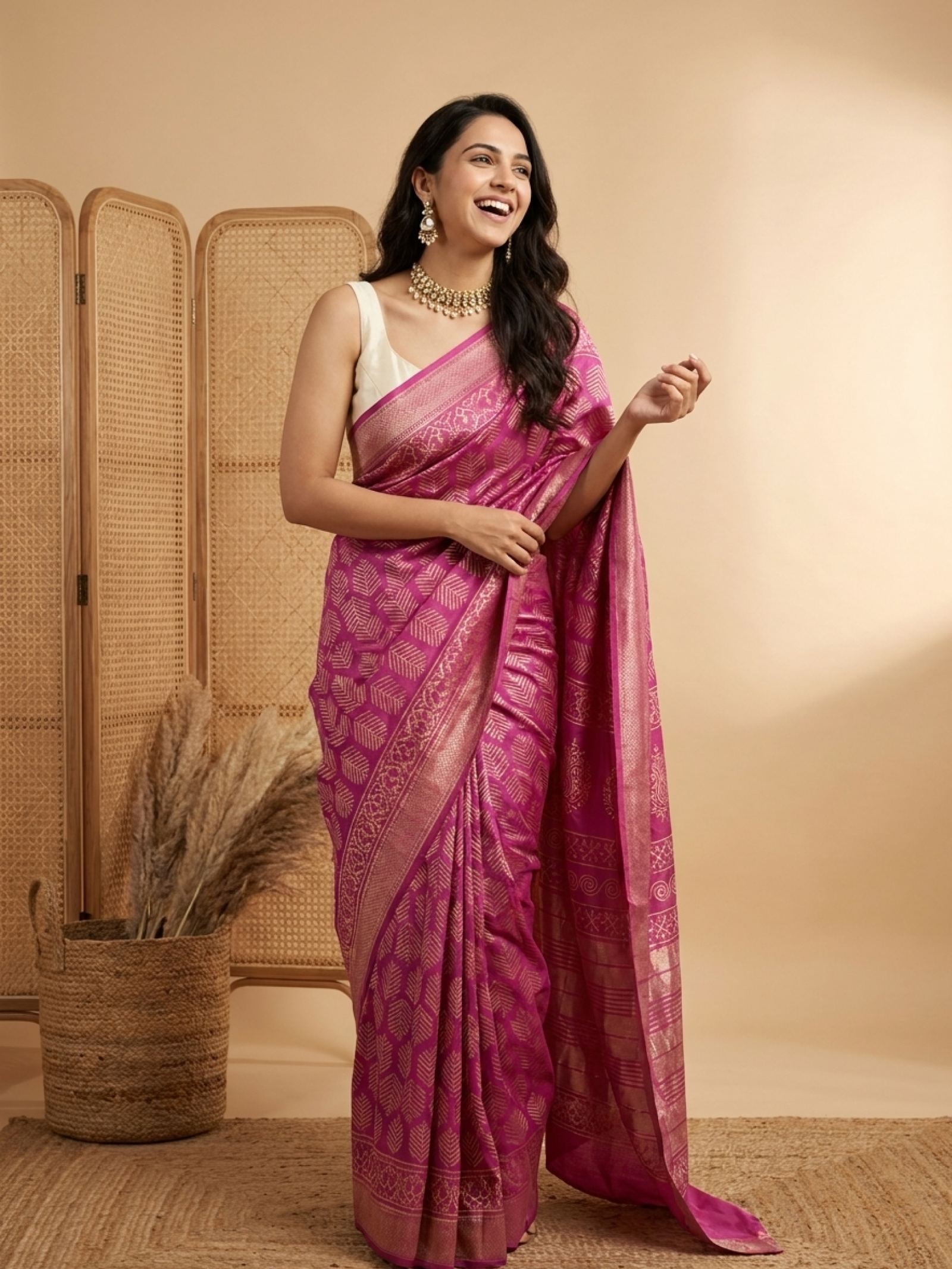 Pankhuri Pink Maheshwari Cotton Silk Saree