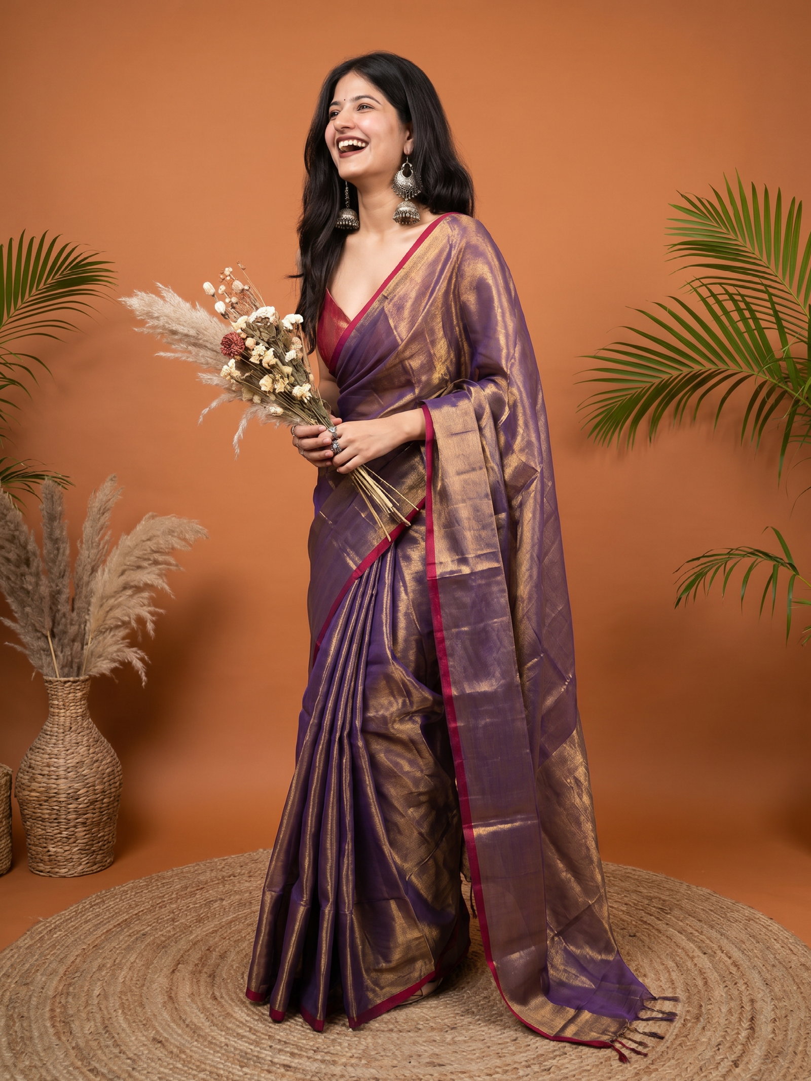 Mulberry Cotton Tissue Saree