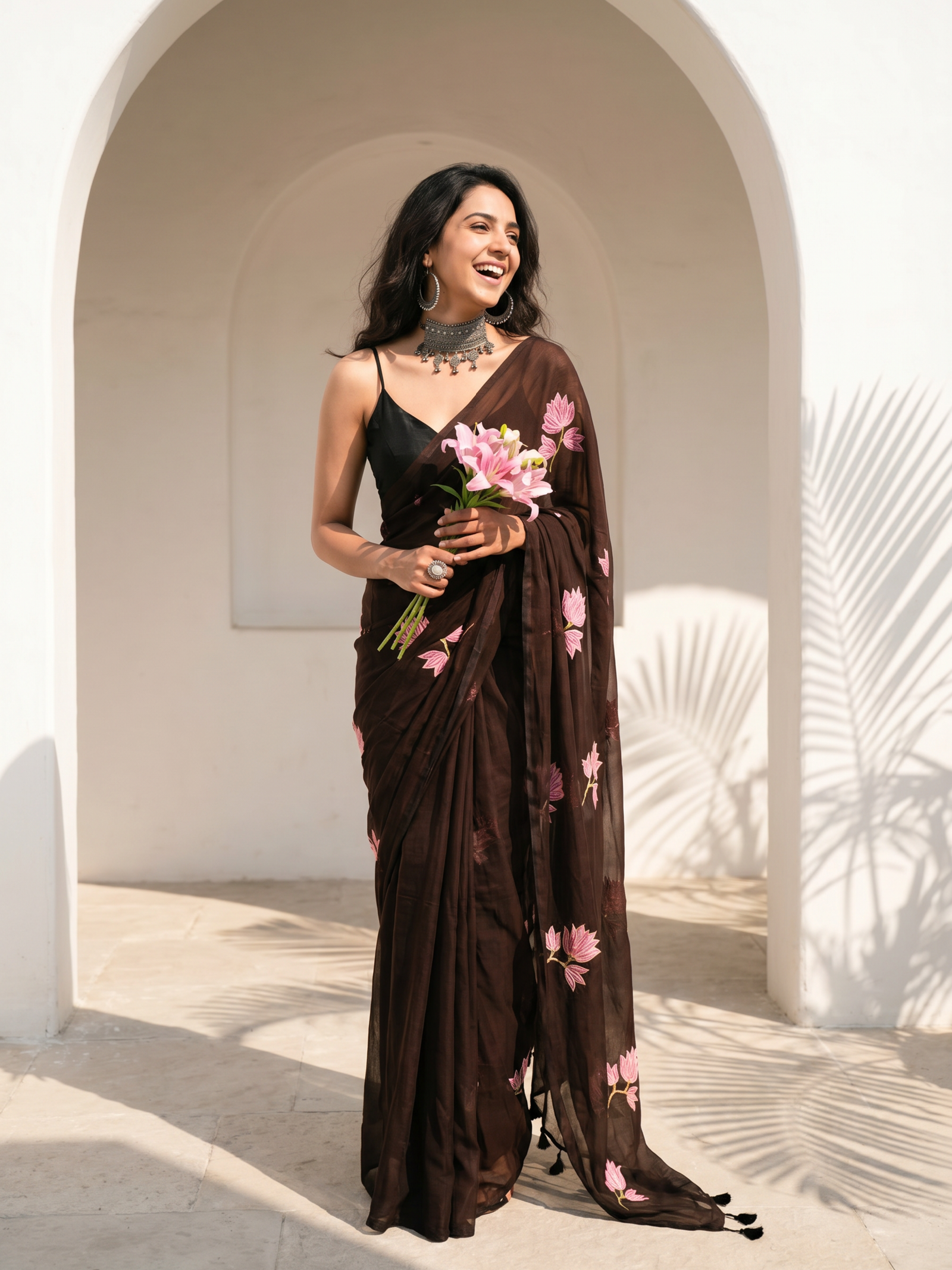 Rustic Brown Mulmul Saree