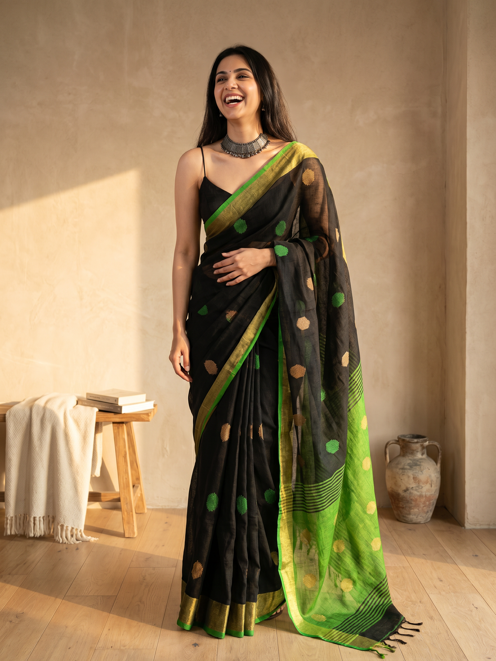 Polka Phool Linen Saree
