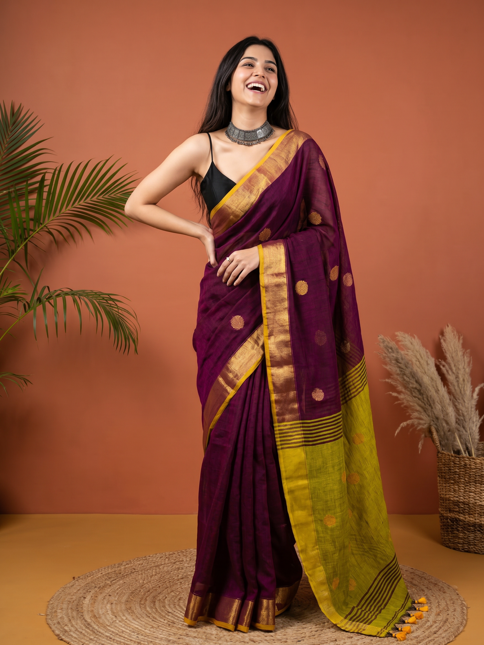 Bindu Lahar Linen Saree