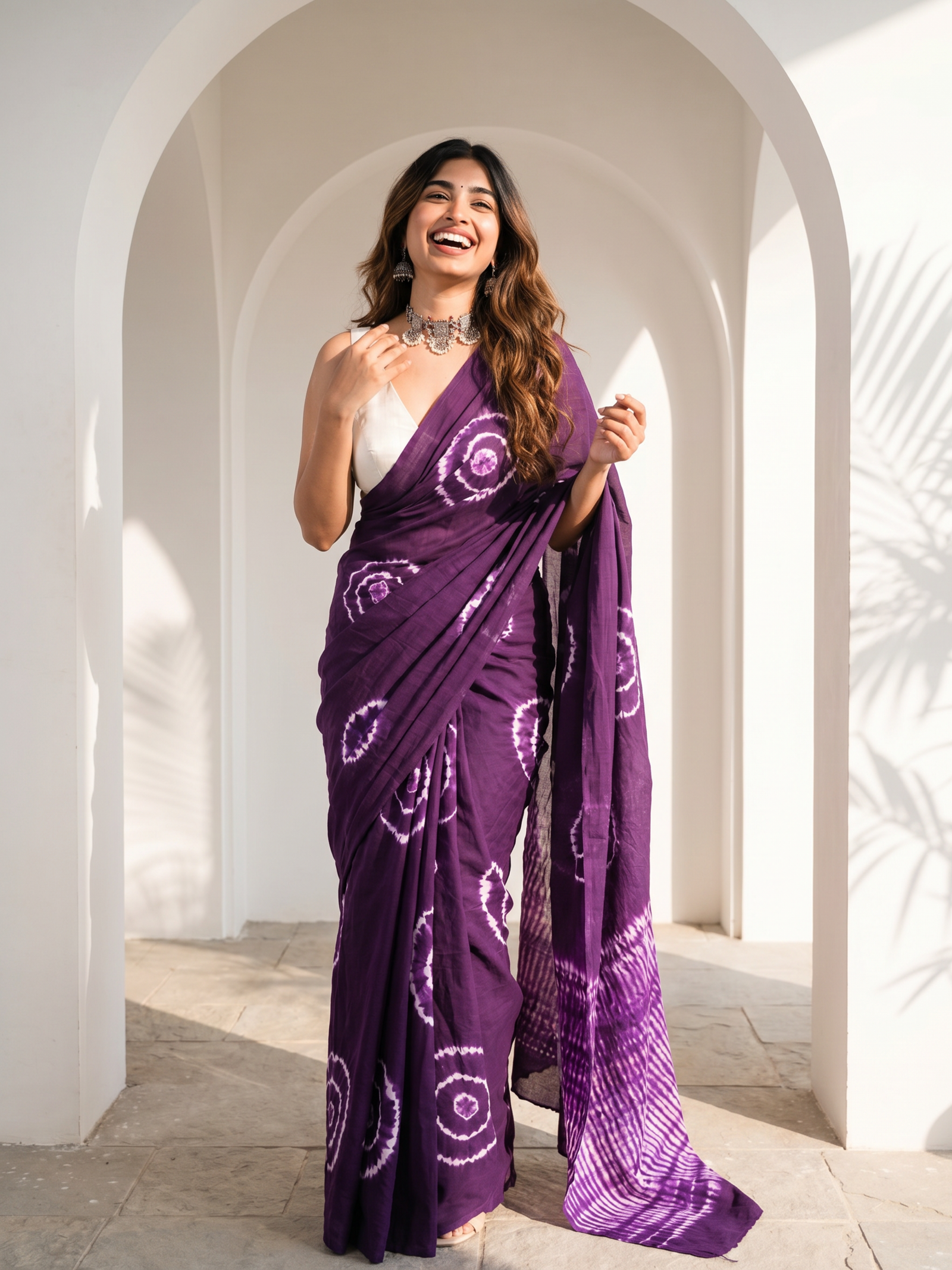 Purple Pari Mulmul Saree