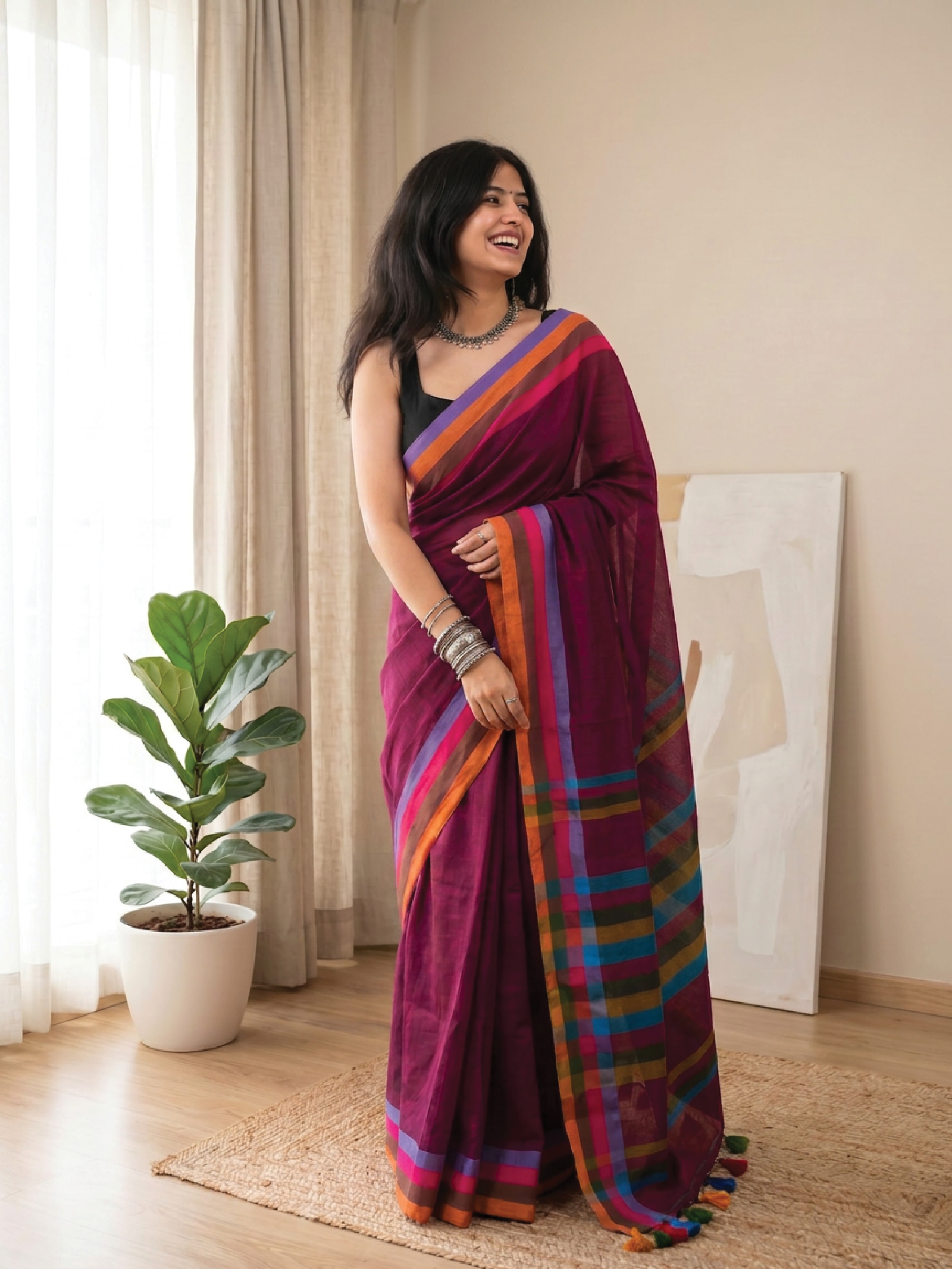 Moonlight in Pink Cotton Saree