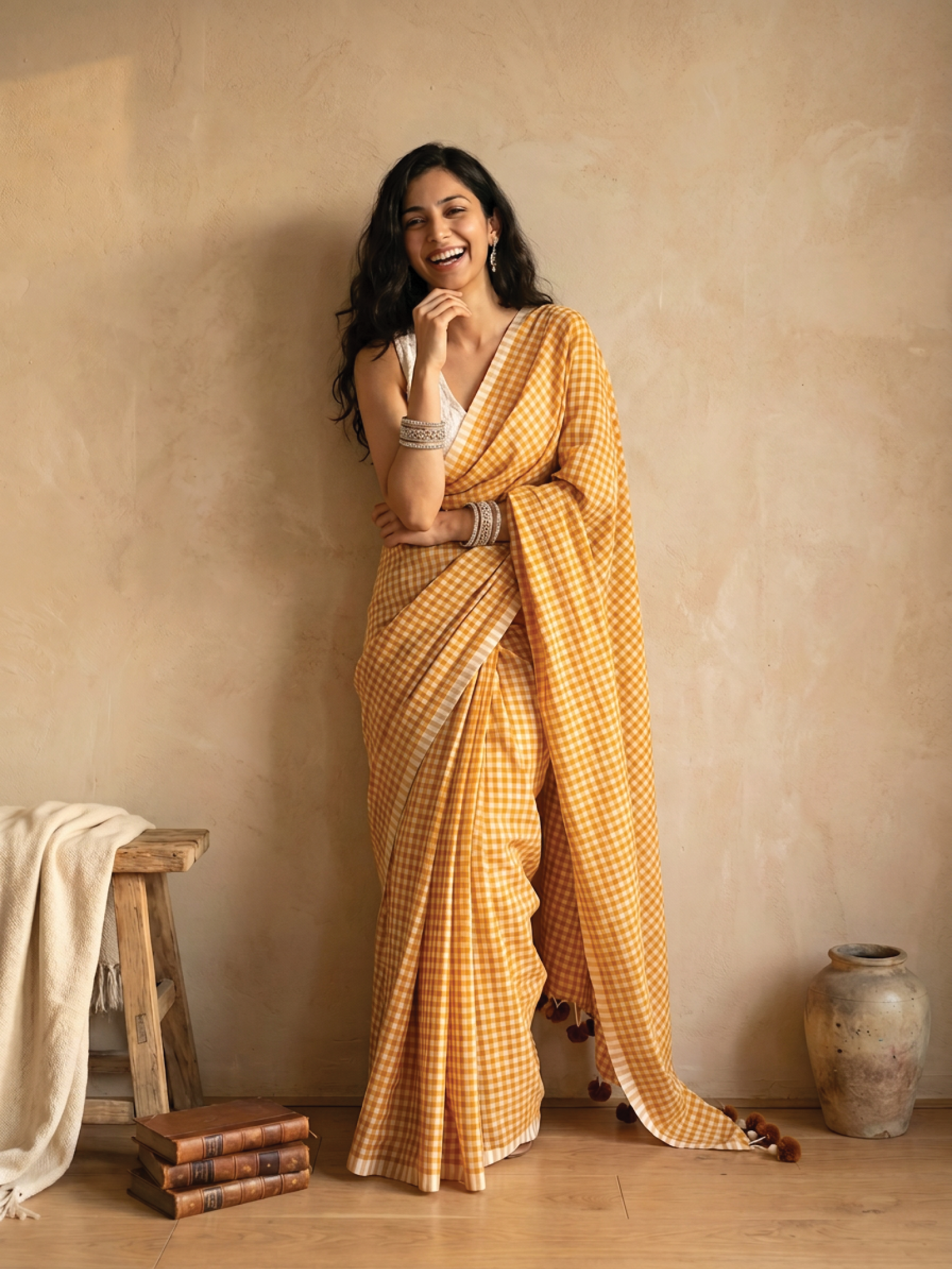 Dhool Checks Mulmul Saree